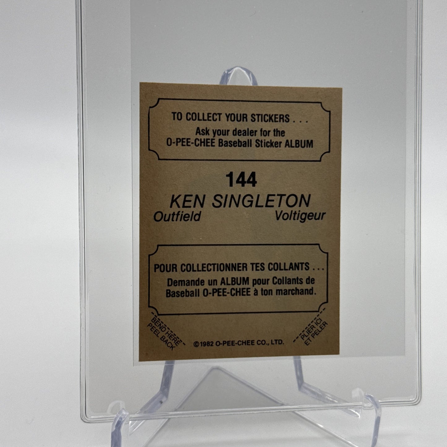 1982 O-Pee-Chee Stickers Ken Singleton Baseball Card #144 NM-MT FREE SHIPPING