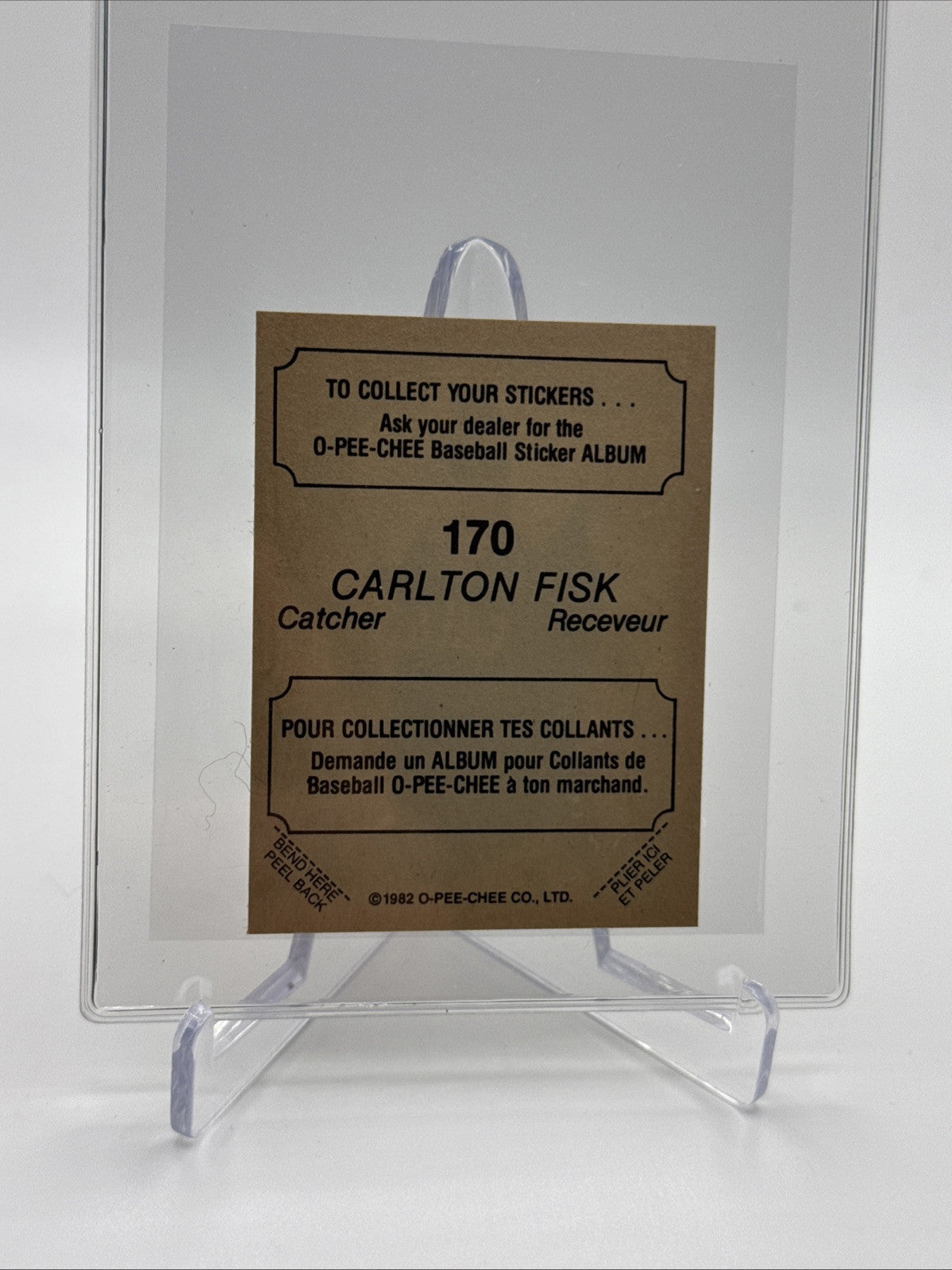 1982 O-Pee-Chee Stickers Carlton Fisk Baseball Card #170 NM-MT FREE SHIPPING