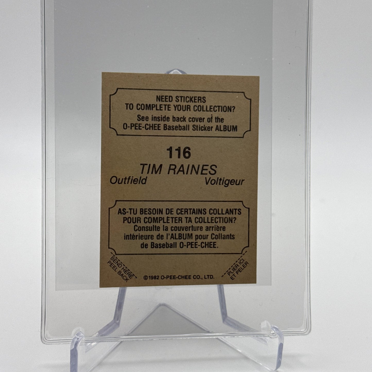 1982 O-Pee-Chee Stickers Tim Raines Baseball Card #116 NM-MT FREE SHIPPING