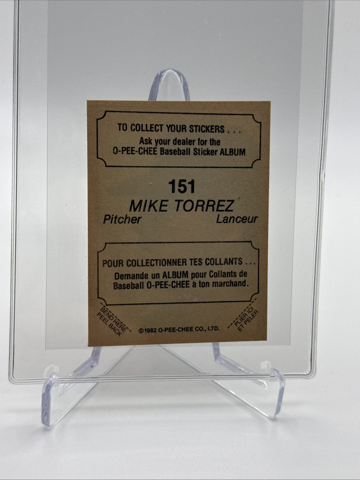 1982 O-Pee-Chee Stickers Mike Torrez Baseball Card #151 NM-MT FREE SHIPPING