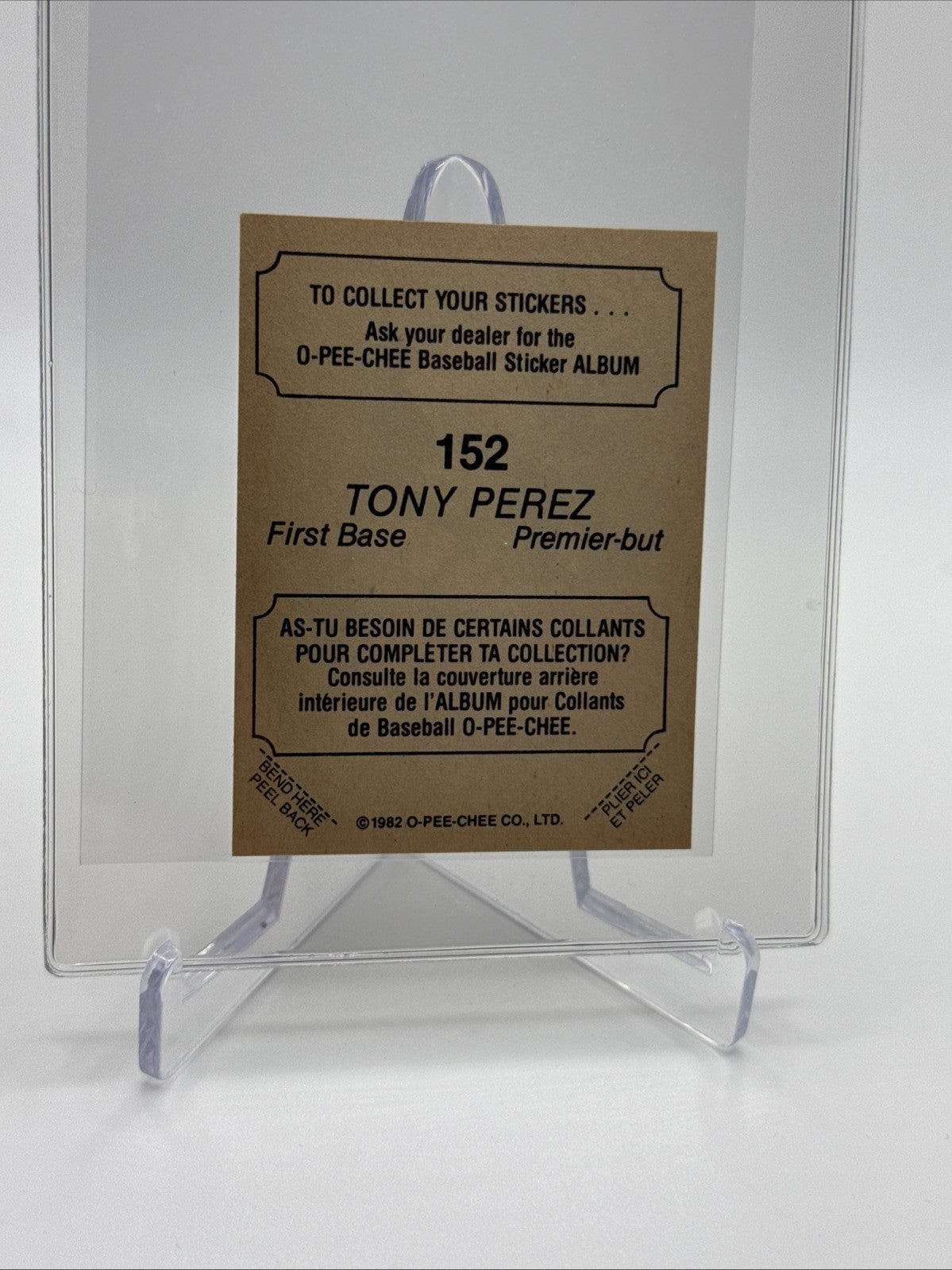 1982 O-Pee-Chee Stickers Tony Perez Baseball Card #152 NM-MT FREE SHIPPING