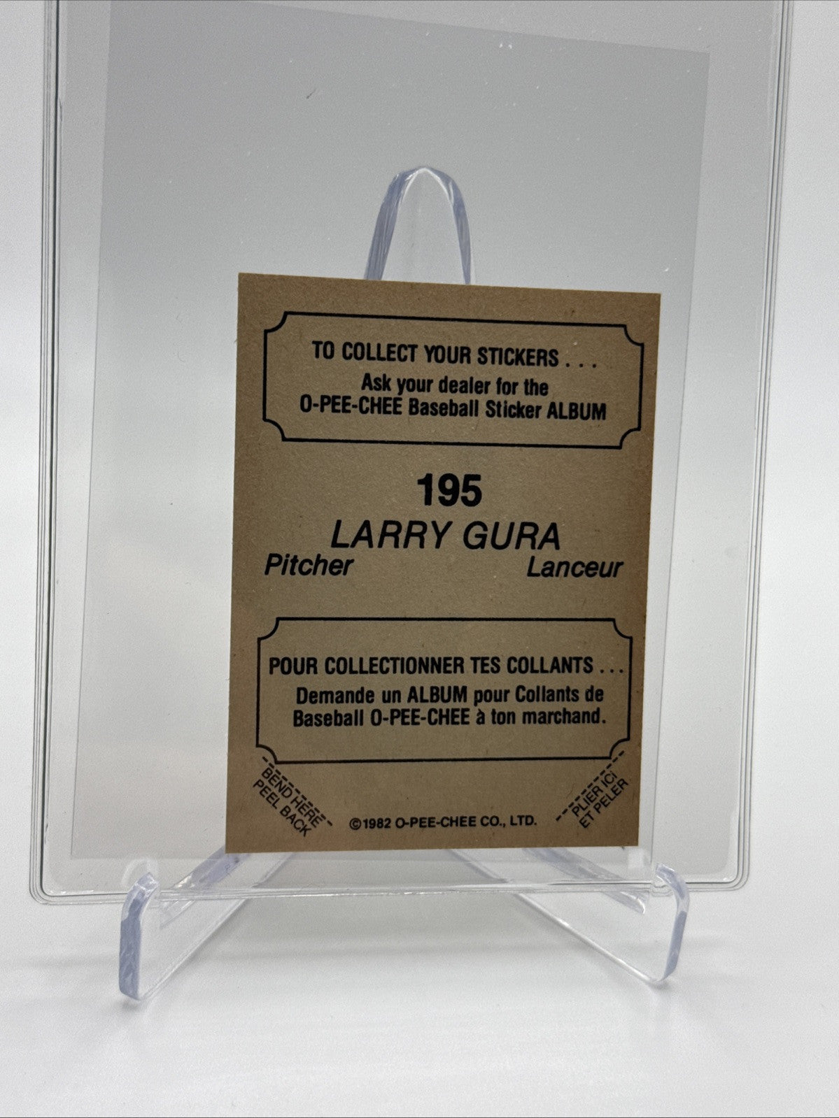 1982 O-Pee-Chee Stickers Larry Gura Baseball Card #195 NM-MT FREE SHIPPING