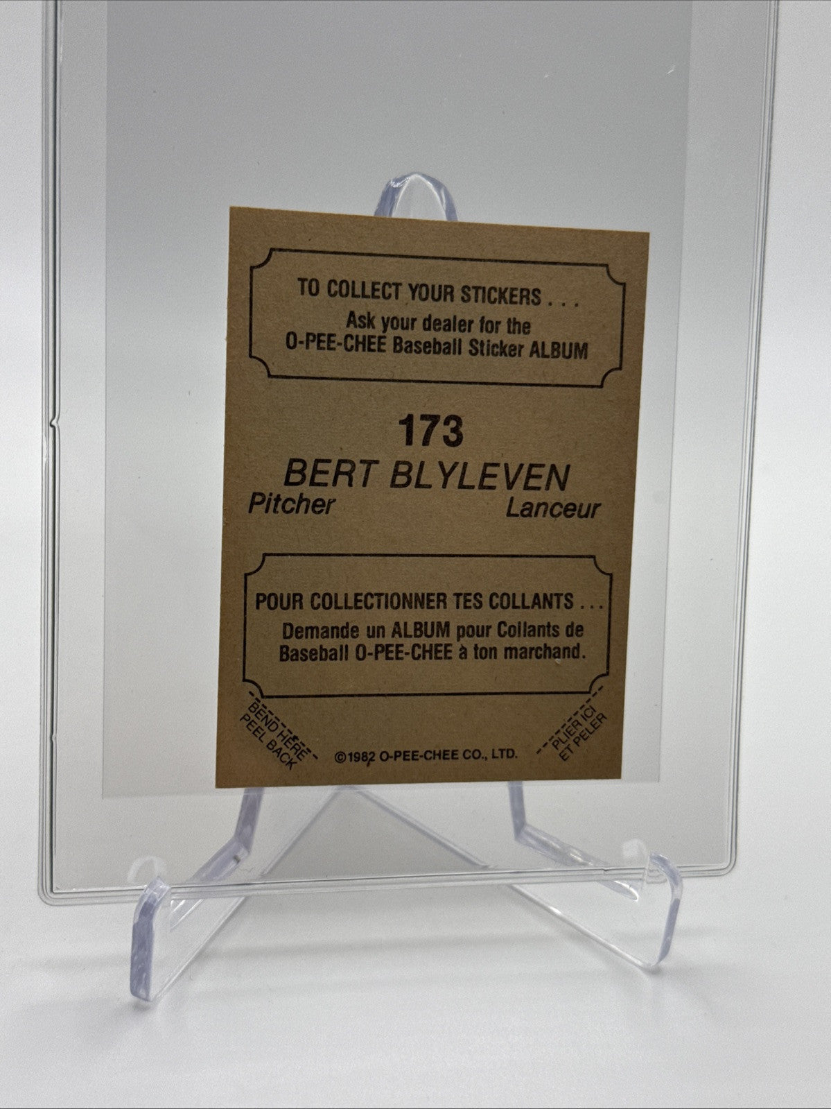 1982 O-Pee-Chee Stickers Bert Blyleven Baseball Card #173 NM-MT FREE SHIPPING