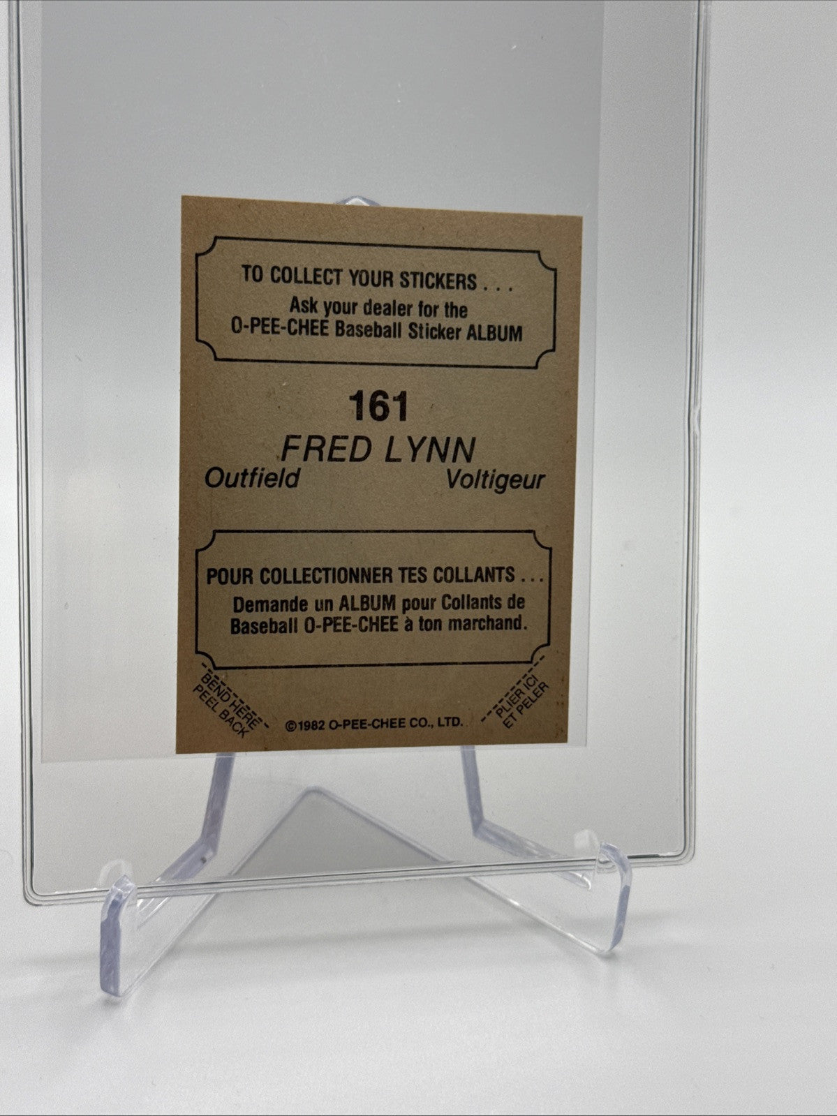 1982 O-Pee-Chee Stickers Fred Lynn Baseball Card #161 NM-MT FREE SHIPPING