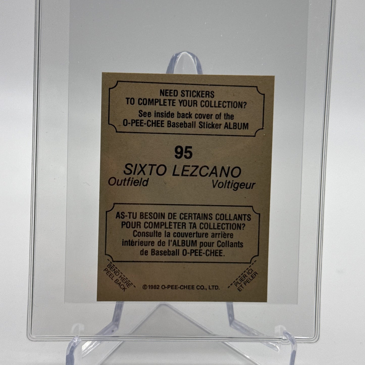 1982 O-Pee-Chee Stickers Sixto Lezcano Baseball Card #95 NM-MT FREE SHIPPING