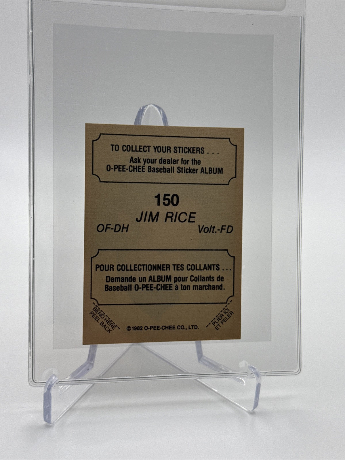 1982 O-Pee-Chee Stickers Jim Rice Baseball Card #150 NM-MT FREE SHIPPING
