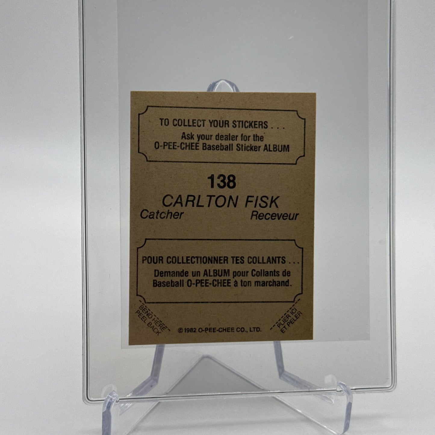 1982 O-Pee-Chee Stickers Carlton Fisk FOIL Card #138 NM-MT FREE SHIPPING