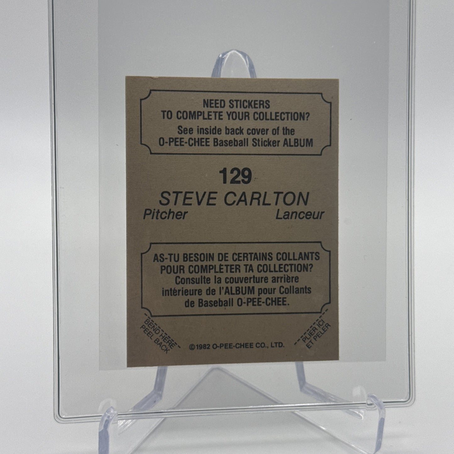 1982 O-Pee-Chee Stickers Steve Carlton FOIL Card #129 NM-MT FREE SHIPPING