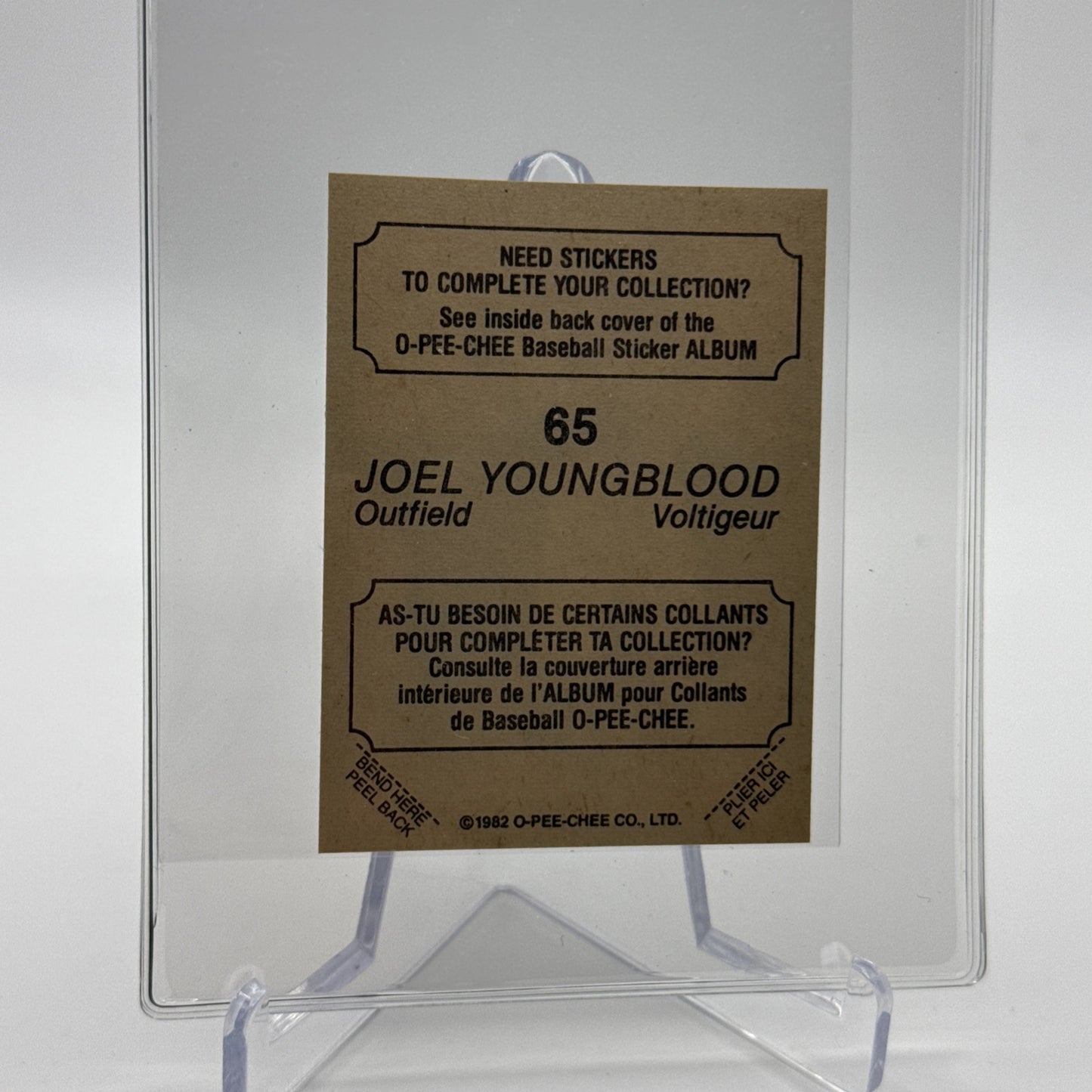1982 O-Pee-Chee Stickers Joel Youngblood Baseball Card #65 NM-MT FREE SHIPPING