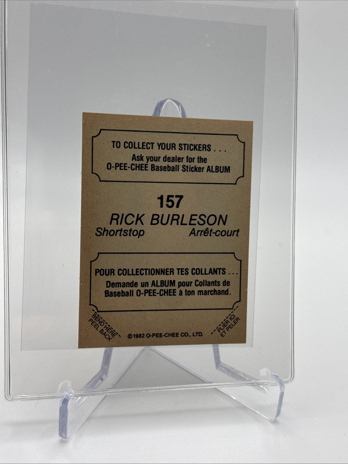 1982 O-Pee-Chee Stickers Rick Burleson Baseball Card #157 NM-MT FREE SHIPPING