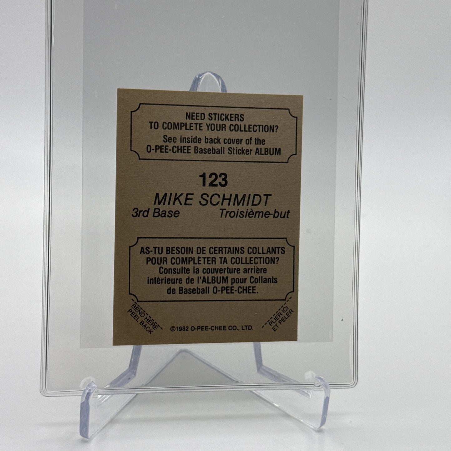 1982 O-Pee-Chee Stickers Mike Schmidt FOIL Card #123 NM-MT FREE SHIPPING