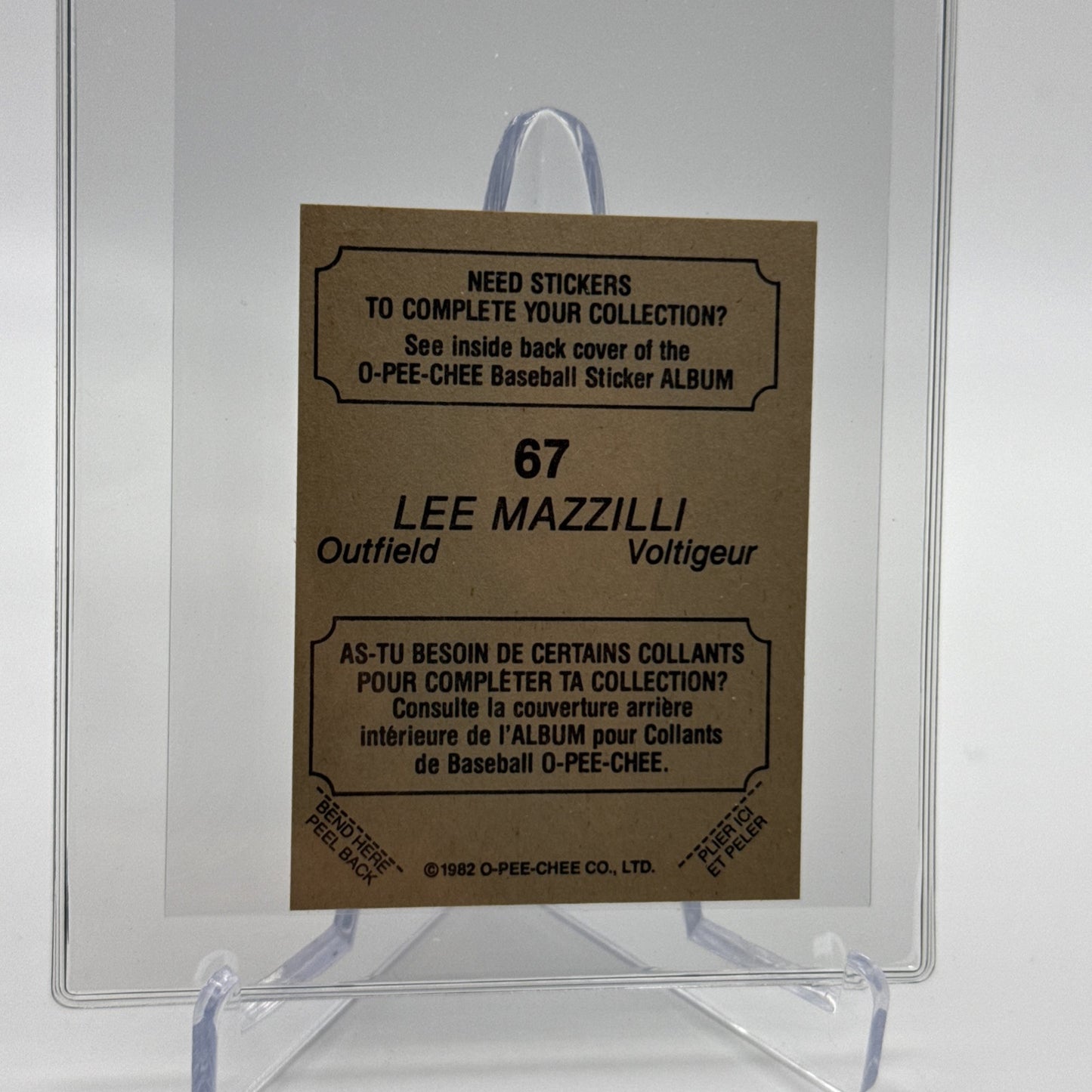 1982 O-Pee-Chee Stickers Lee Mazzilli Baseball Card #67 NM-MT FREE SHIPPING