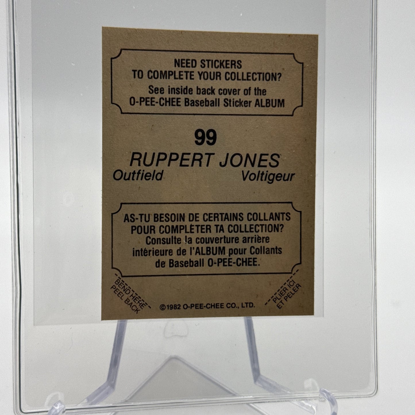 1982 O-Pee-Chee Stickers Ruppert Jones Baseball Card #99 NM-MT FREE SHIPPING
