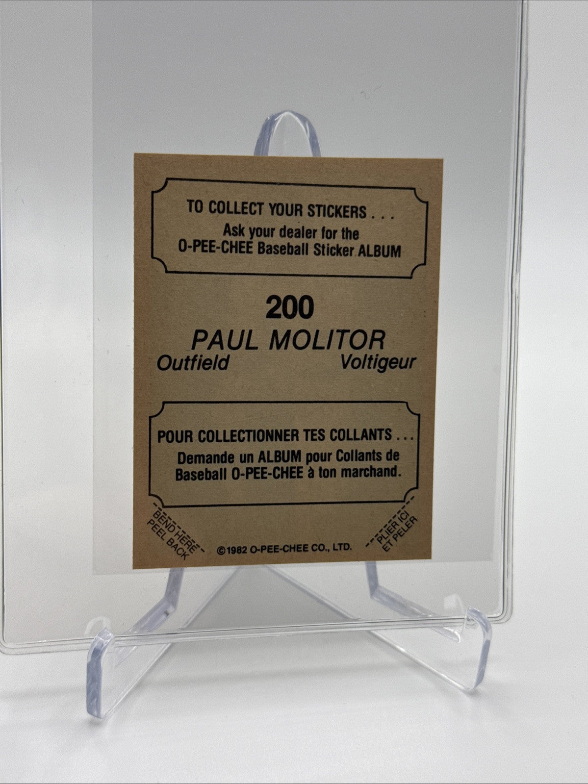1982 O-Pee-Chee Stickers Paul Molitor Baseball Card #200 NM-MT FREE SHIPPING