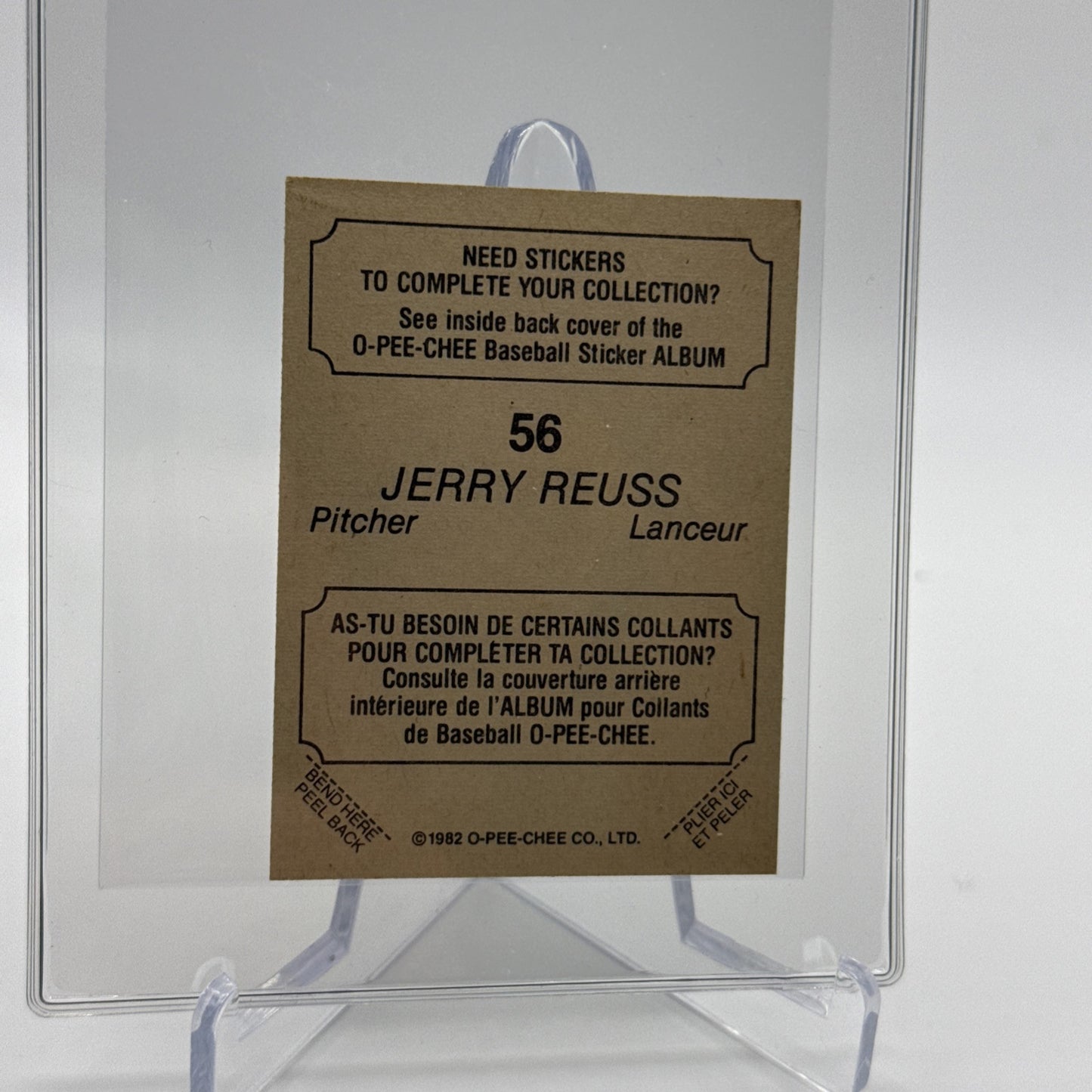 1982 O-Pee-Chee Stickers Jerry Reuss Baseball Card #56 NM-MT FREE SHIPPING
