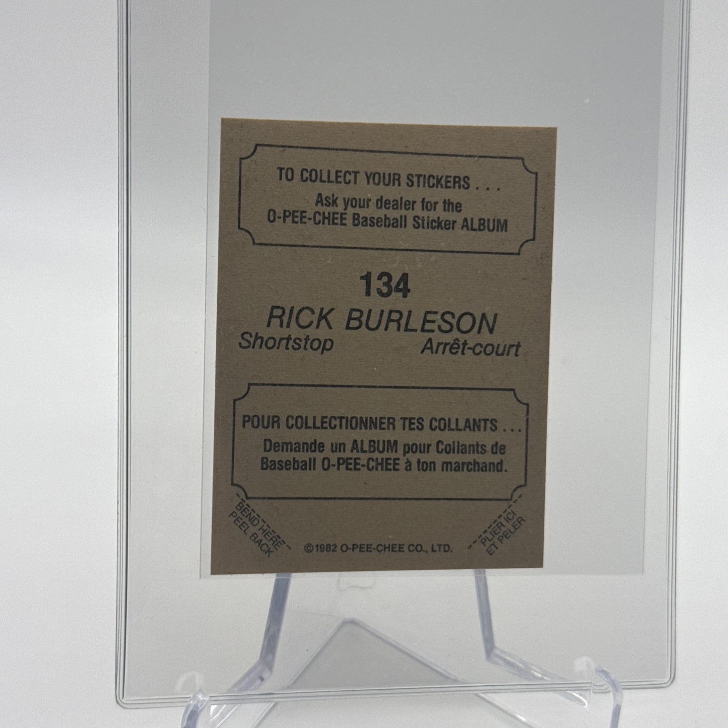 1982 O-Pee-Chee Stickers Rick Burleson FOIL Card #134 NM-MT FREE SHIPPING