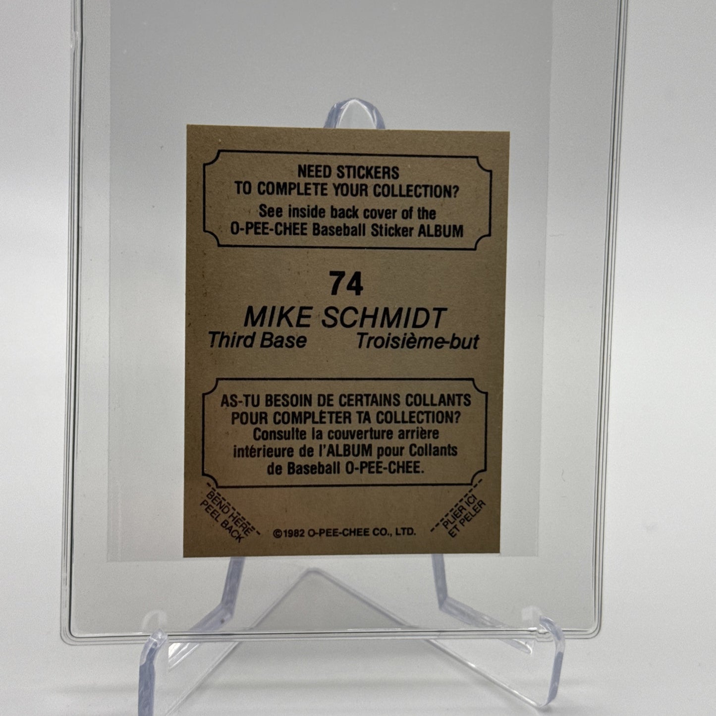 1982 O-Pee-Chee Stickers Mike Schmidt Baseball Card #74 NM-MT FREE SHIPPING