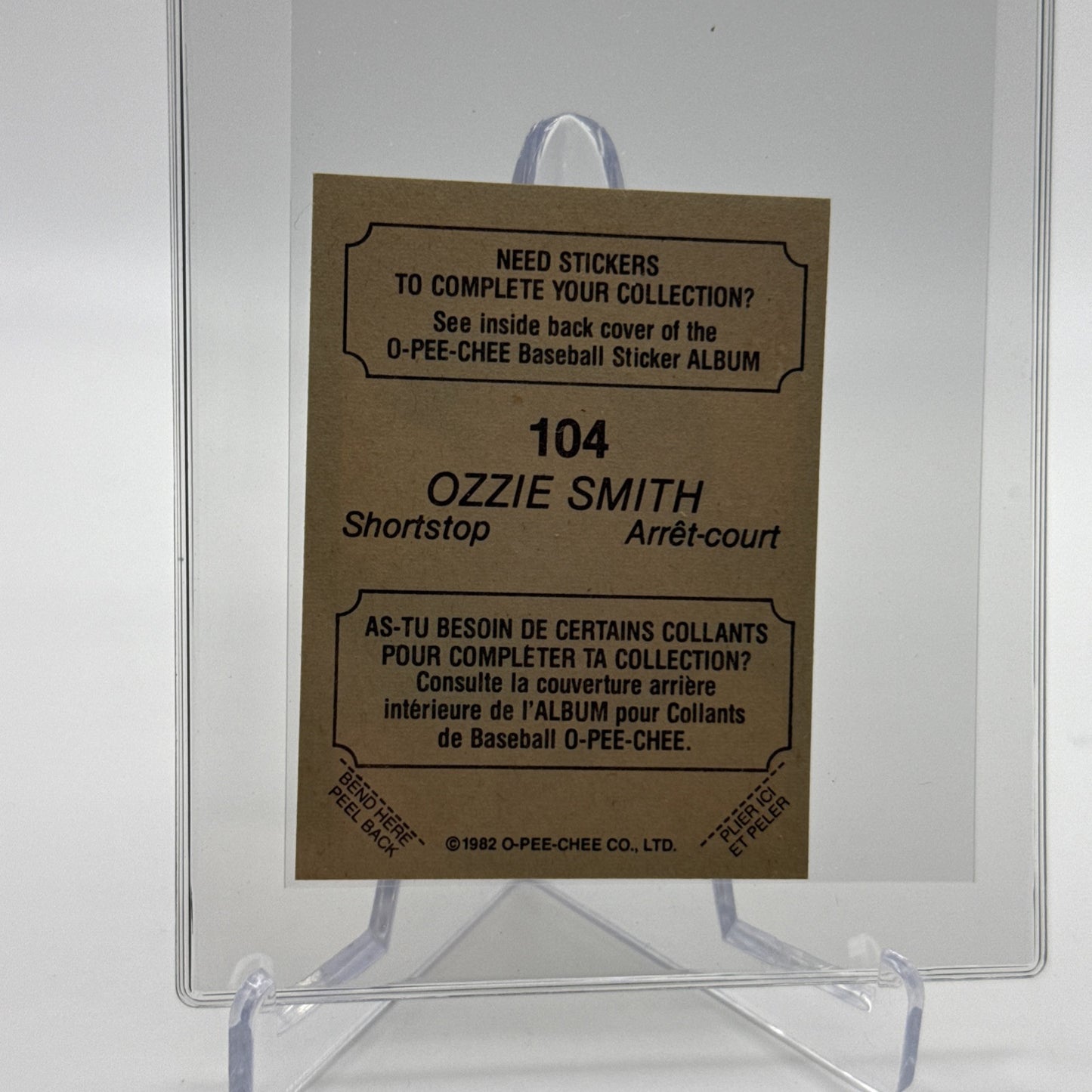 1982 O-Pee-Chee Stickers Ozzie Smith Baseball Card #104 NM-MT FREE SHIPPING