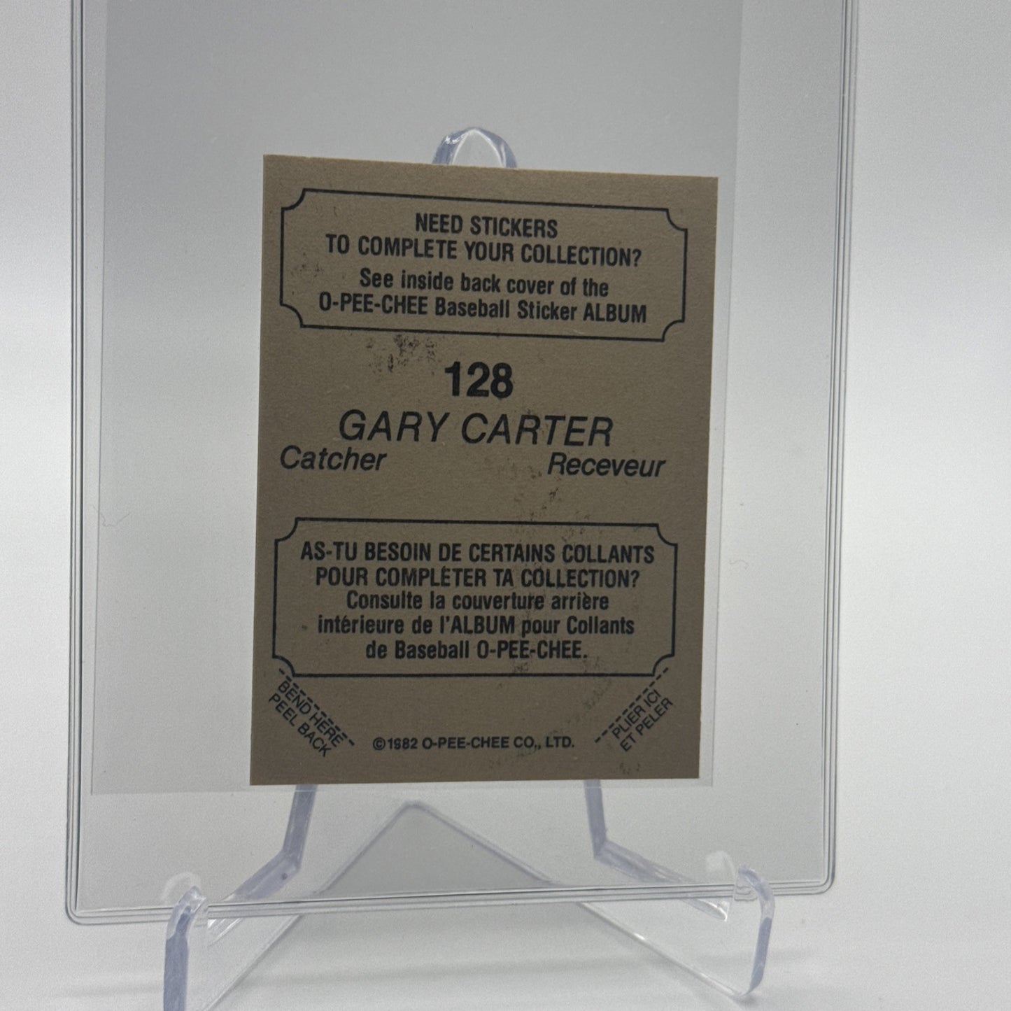 1982 O-Pee-Chee Stickers Gary Carter FOIL Baseball Card #128 NM-MT FREE SHIPPING