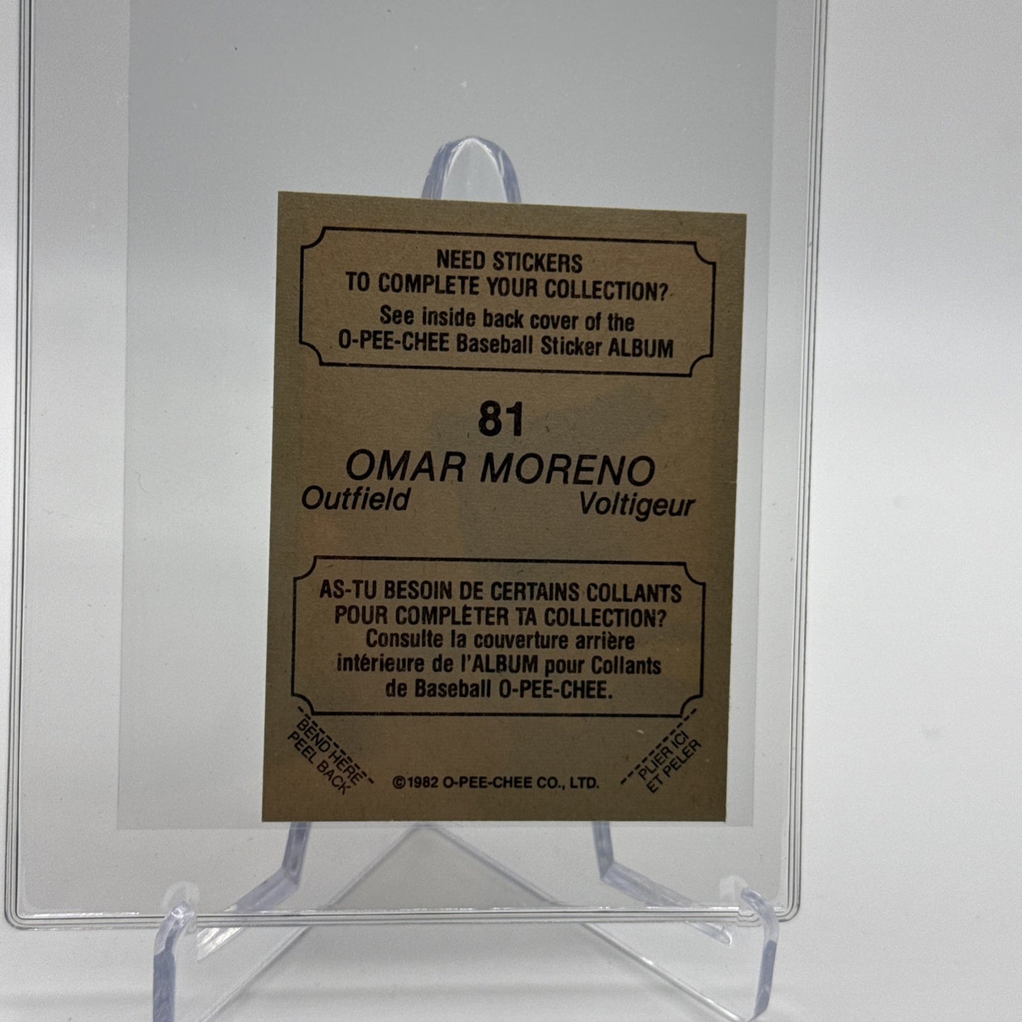 1982 O-Pee-Chee Stickers Omar Moreno Baseball Card #81 NM-MT FREE SHIPPING