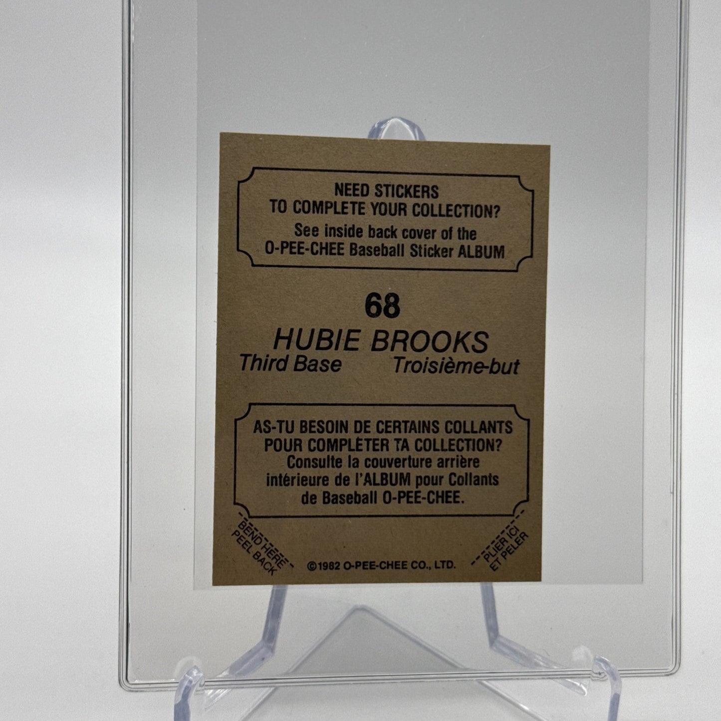 1982 O-Pee-Chee Stickers Hubie Brooks Baseball Card #68 NM-MT FREE SHIPPING