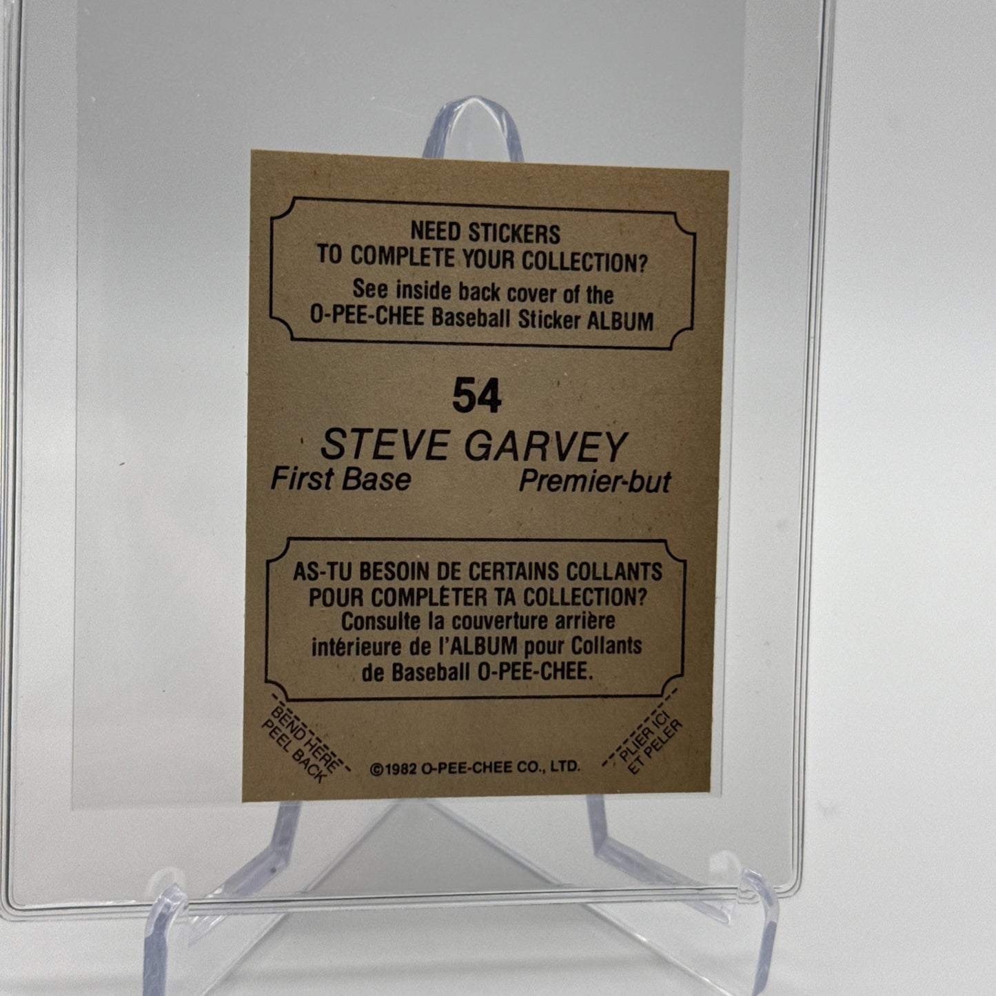 1982 O-Pee-Chee Stickers Steve Garvey Baseball Card #54 NM-MT FREE SHIPPING