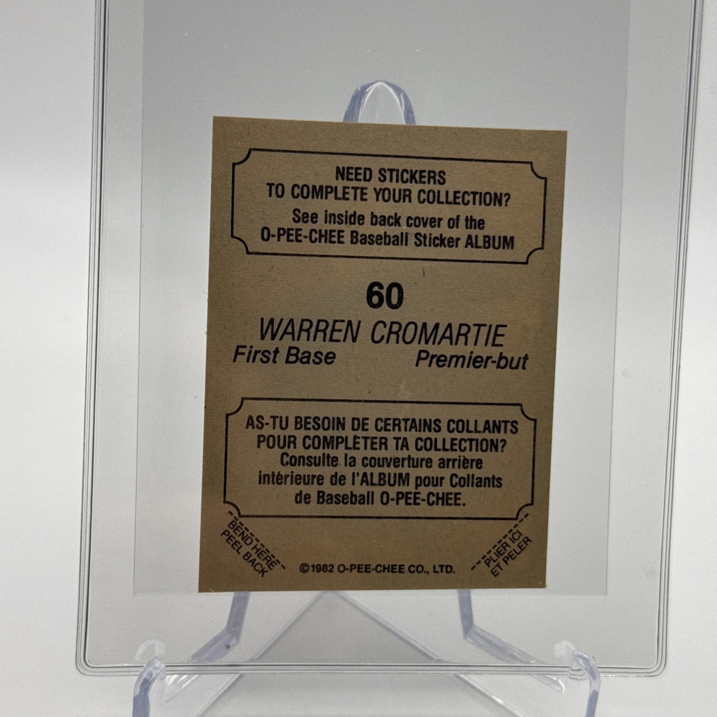 1982 O-Pee-Chee Stickers Warren Cromartie Baseball Card #60 NM-MT FREE SHIPPING
