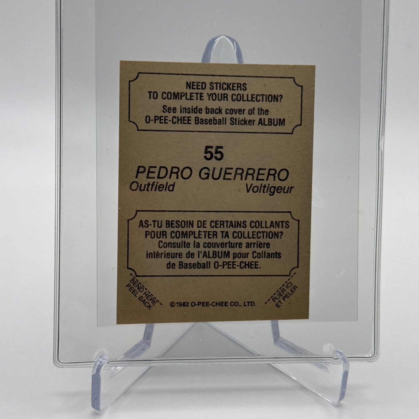 1982 O-Pee-Chee Stickers Pedro Guerrero Baseball Card #55 NM-MT FREE SHIPPING