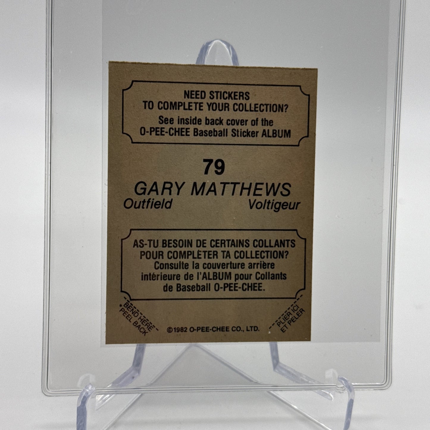 1982 O-Pee-Chee Stickers Gary Matthews Baseball Card #79 NM-MT FREE SHIPPING