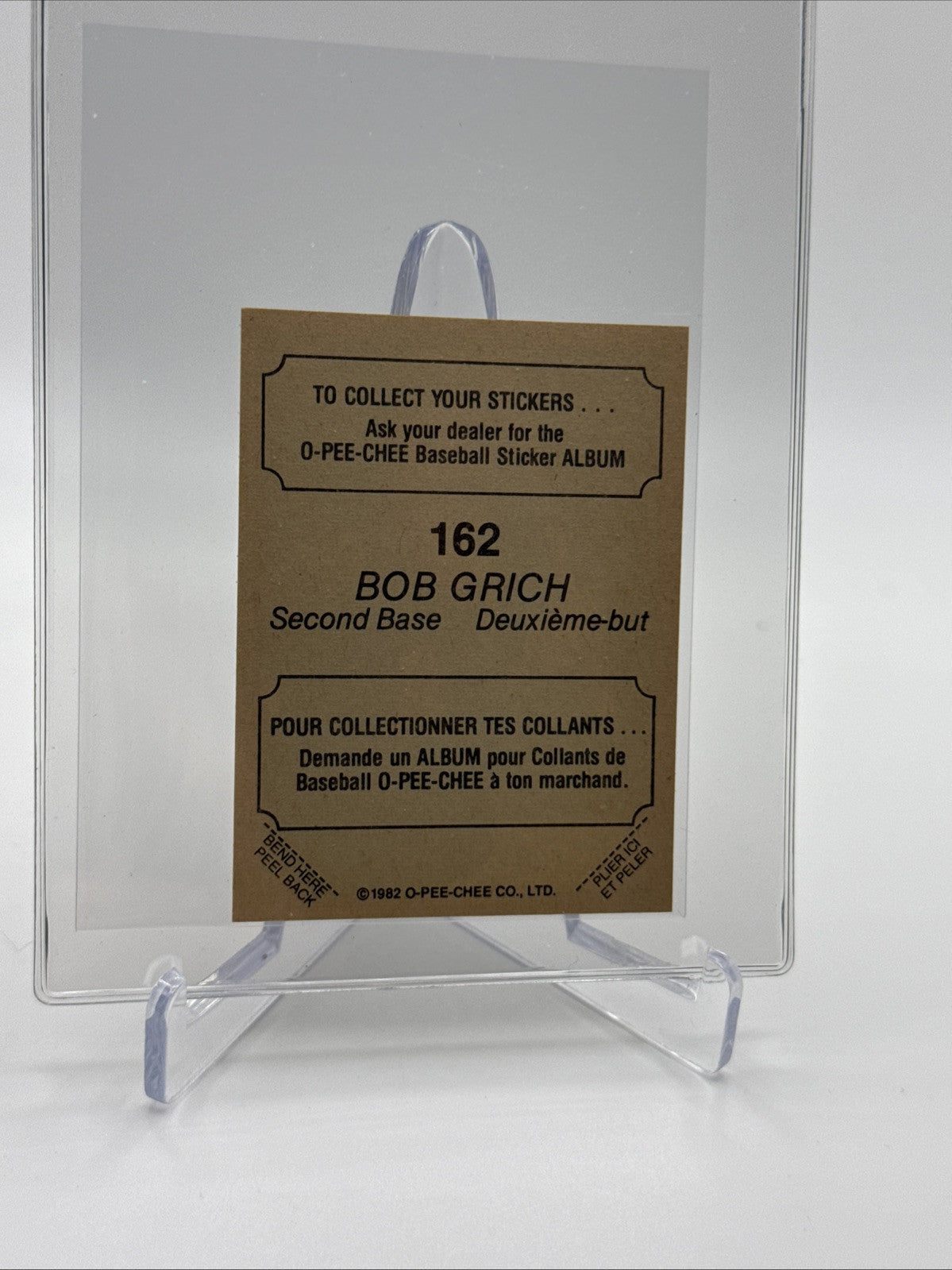 1982 O-Pee-Chee Stickers Bob Grich Baseball Card #162 NM-MT FREE SHIPPING
