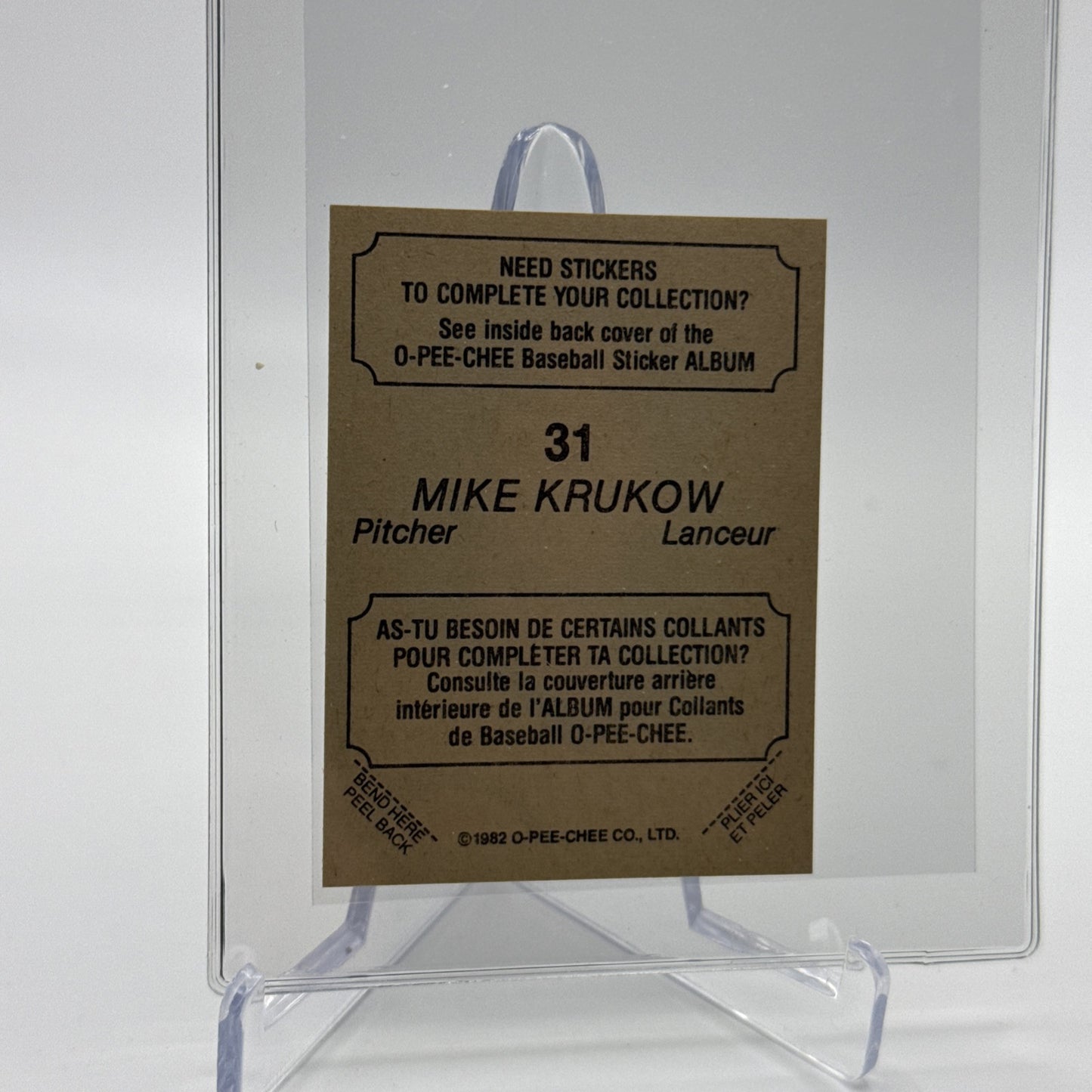 1982 O-Pee-Chee Stickers Mike Krukow Baseball Card #31 NM-MT FREE SHIPPING