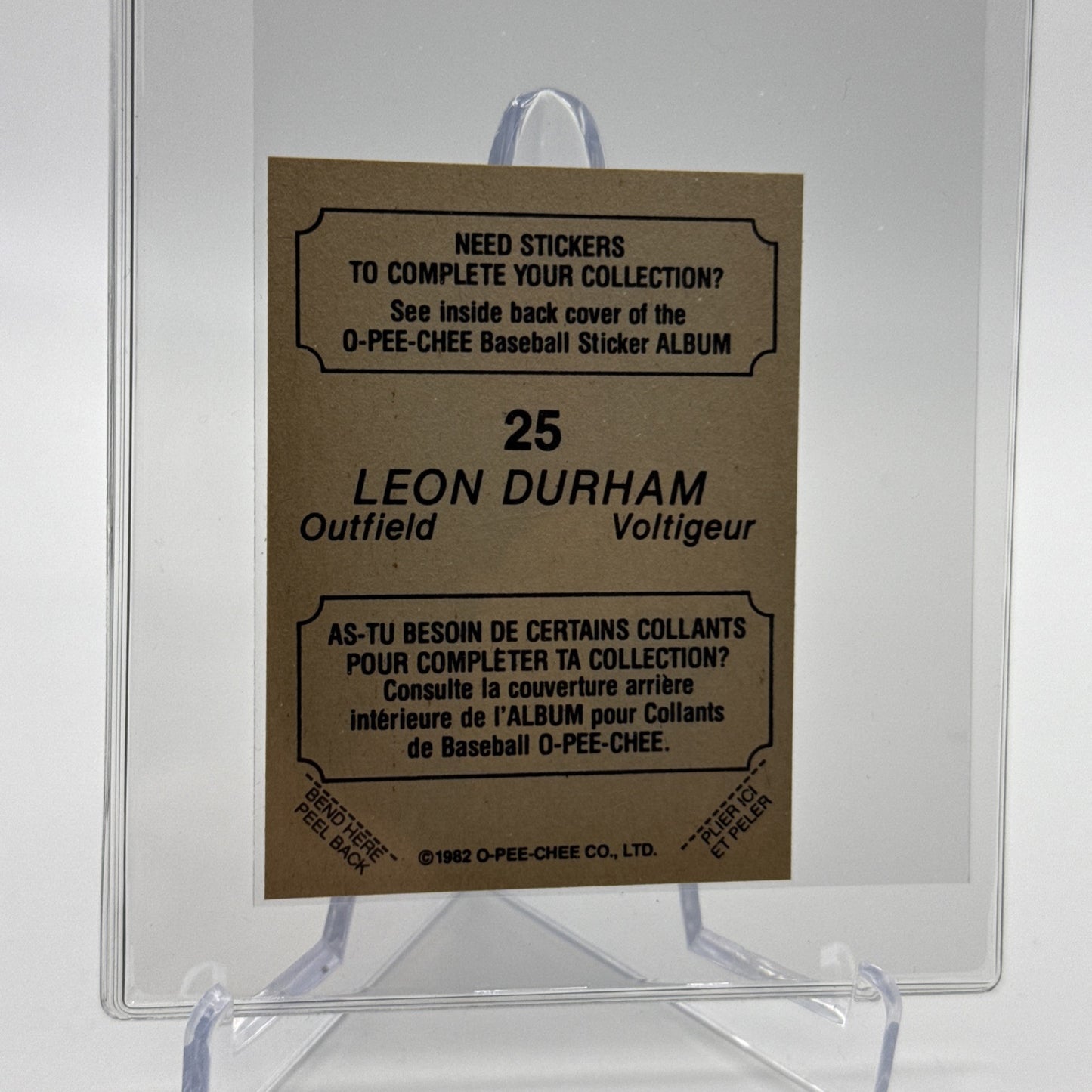 1982 O-Pee-Chee Stickers Leon Durham Baseball Card #25 NM-MT FREE SHIPPING