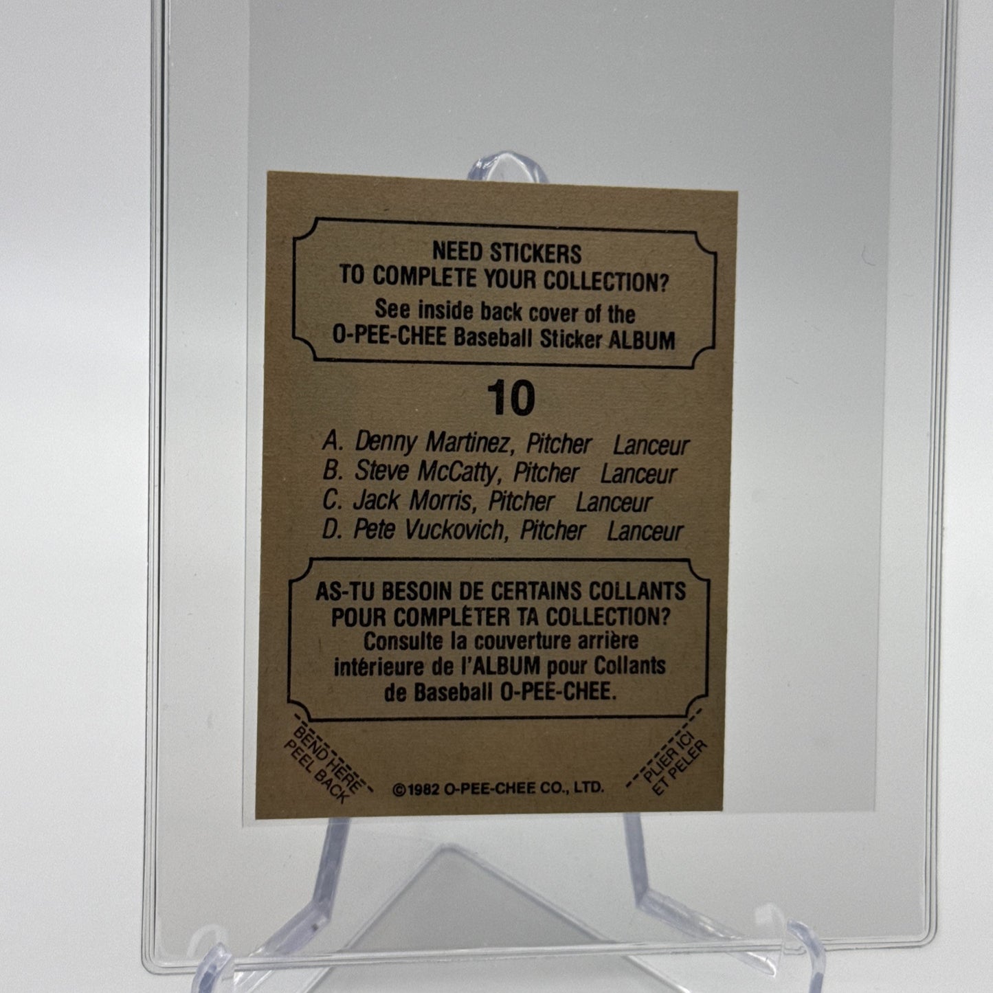 1982 O-Pee-Chee Sticker Martinez/McCatty/Morris/Vuckovich#10 NM-MT FREE SHIPPING