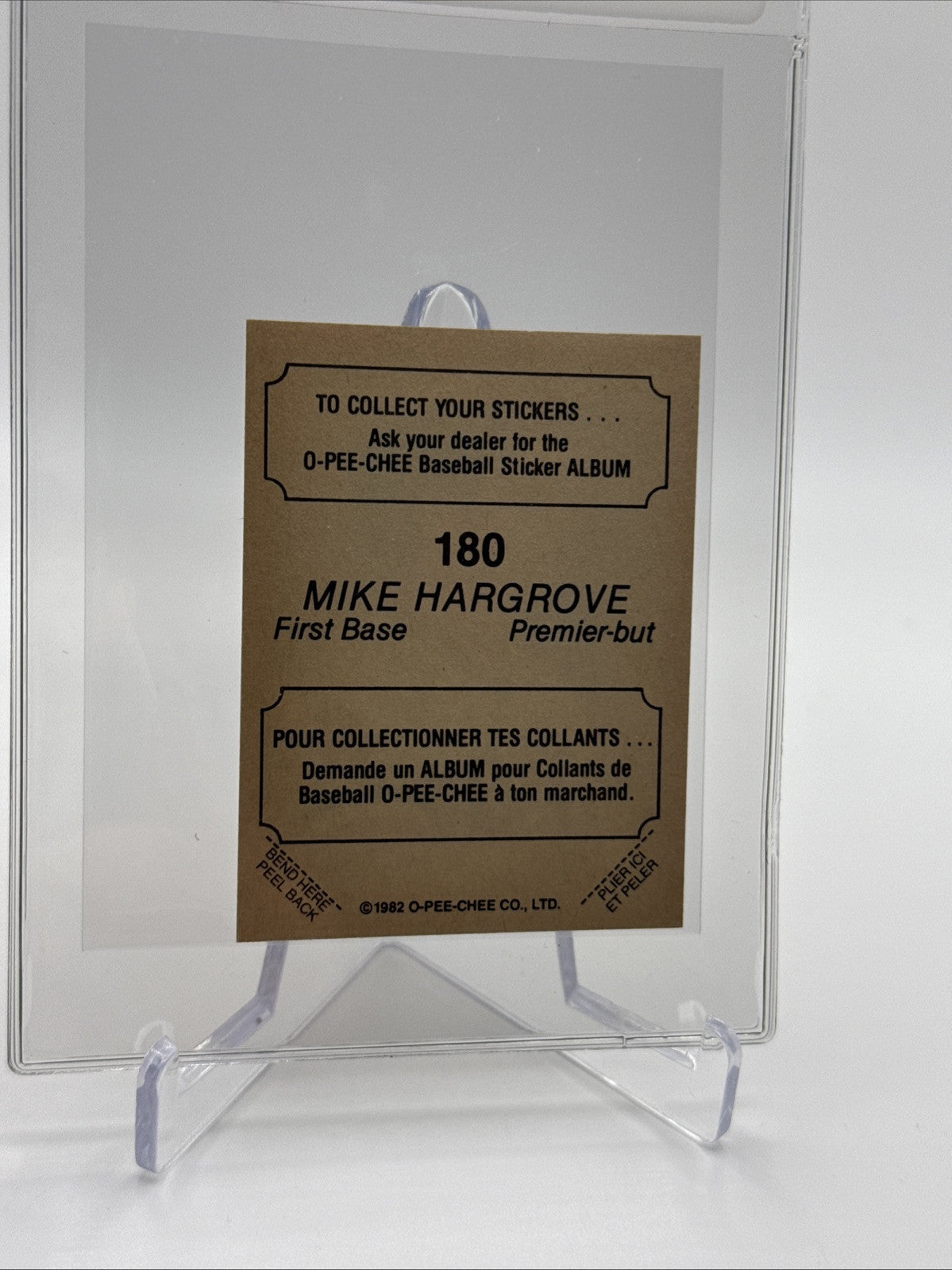 1982 O-Pee-Chee Stickers Mike Hargrove Baseball Card #180 NM-MT FREE SHIPPING