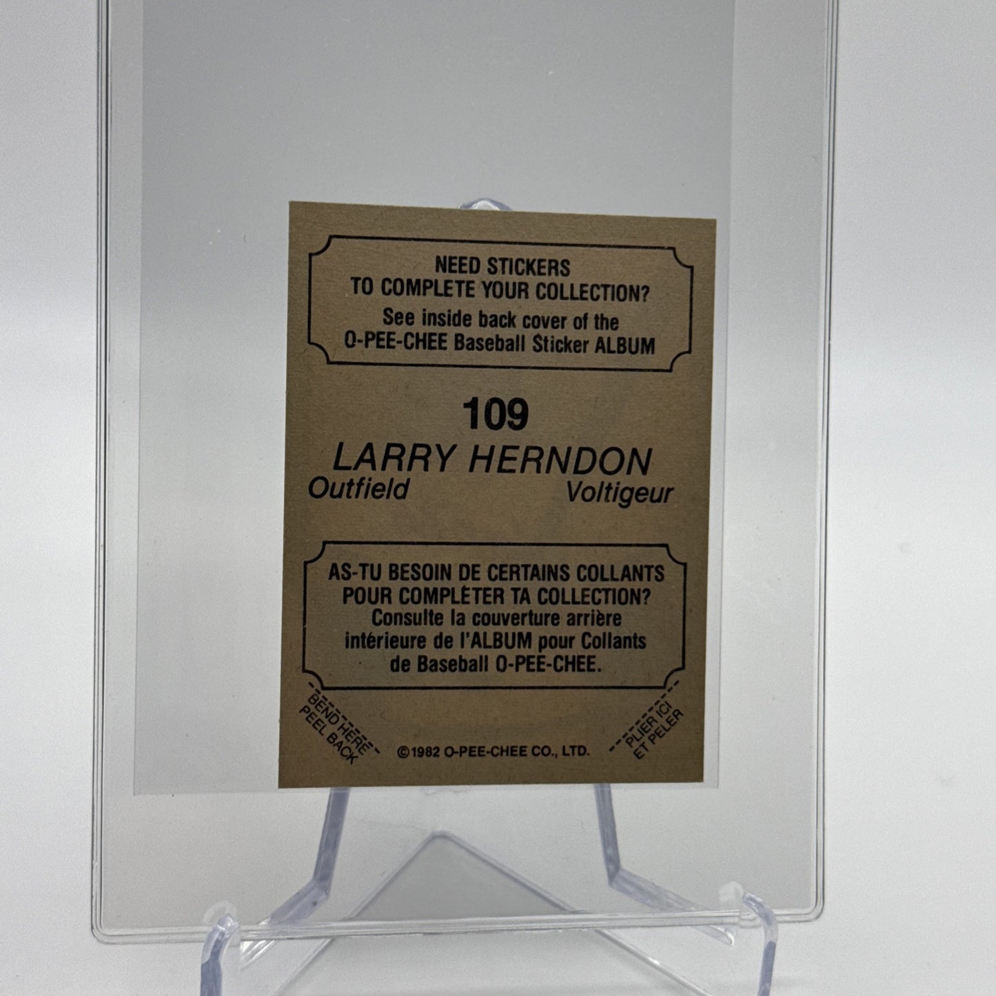 1982 O-Pee-Chee Stickers Larry Herndon Baseball Card #109 NM-MT FREE SHIPPING
