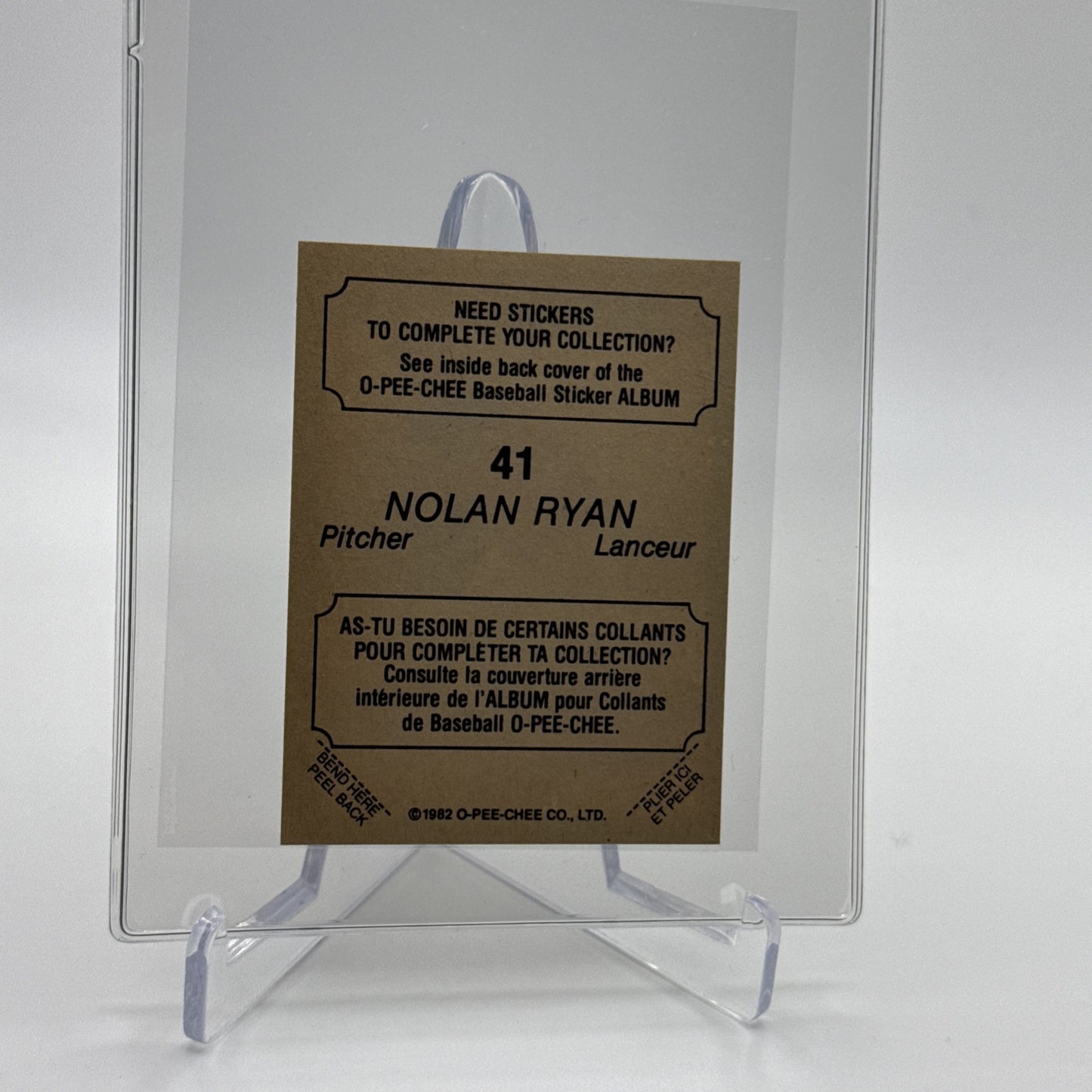 1982 O-Pee-Chee Stickers Nolan Ryan Baseball Card #41 NM-MT FREE SHIPPING