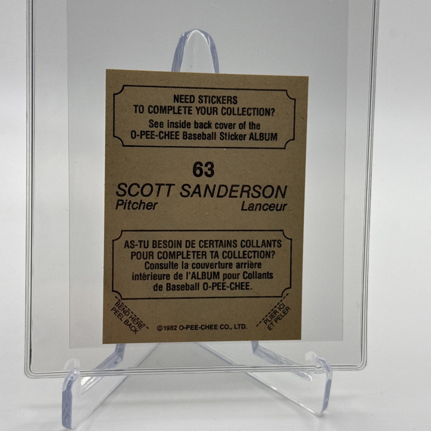 1982 O-Pee-Chee Stickers Scott Sanderson Baseball Card #63 NM-MT FREE SHIPPING