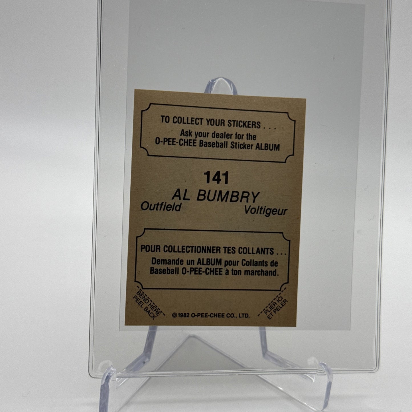 1982 O-Pee-Chee Stickers Al Bumbry Baseball Card #141 NM-MT FREE SHIPPING