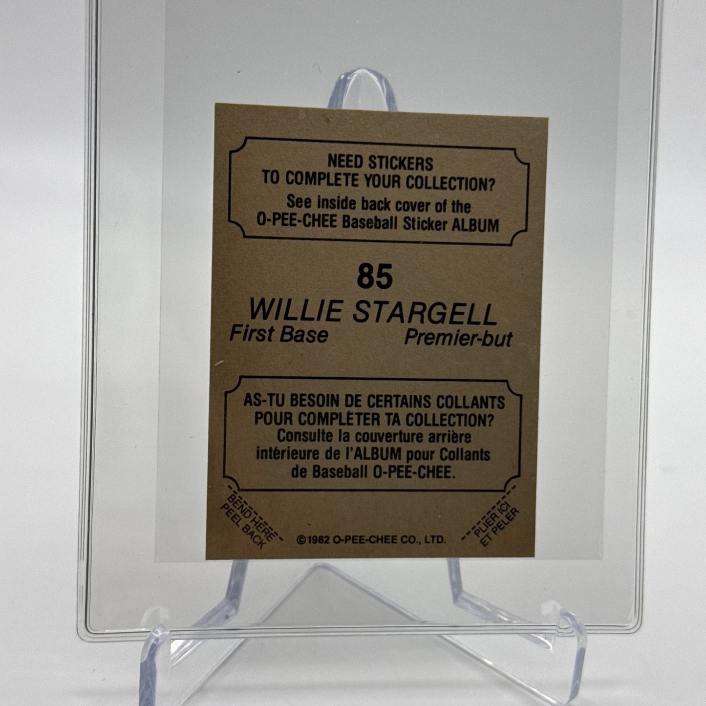 1982 O-Pee-Chee Stickers Willie Stargell Baseball Card #85 NM-MT FREE SHIPPING