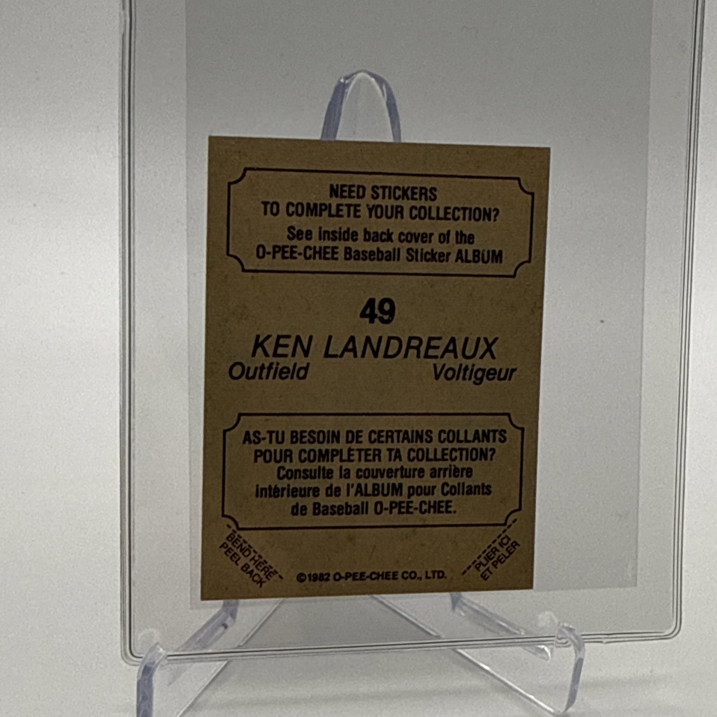 1982 O-Pee-Chee Stickers Ken Landreaux Baseball Card #49 NM-MT FREE SHIPPING