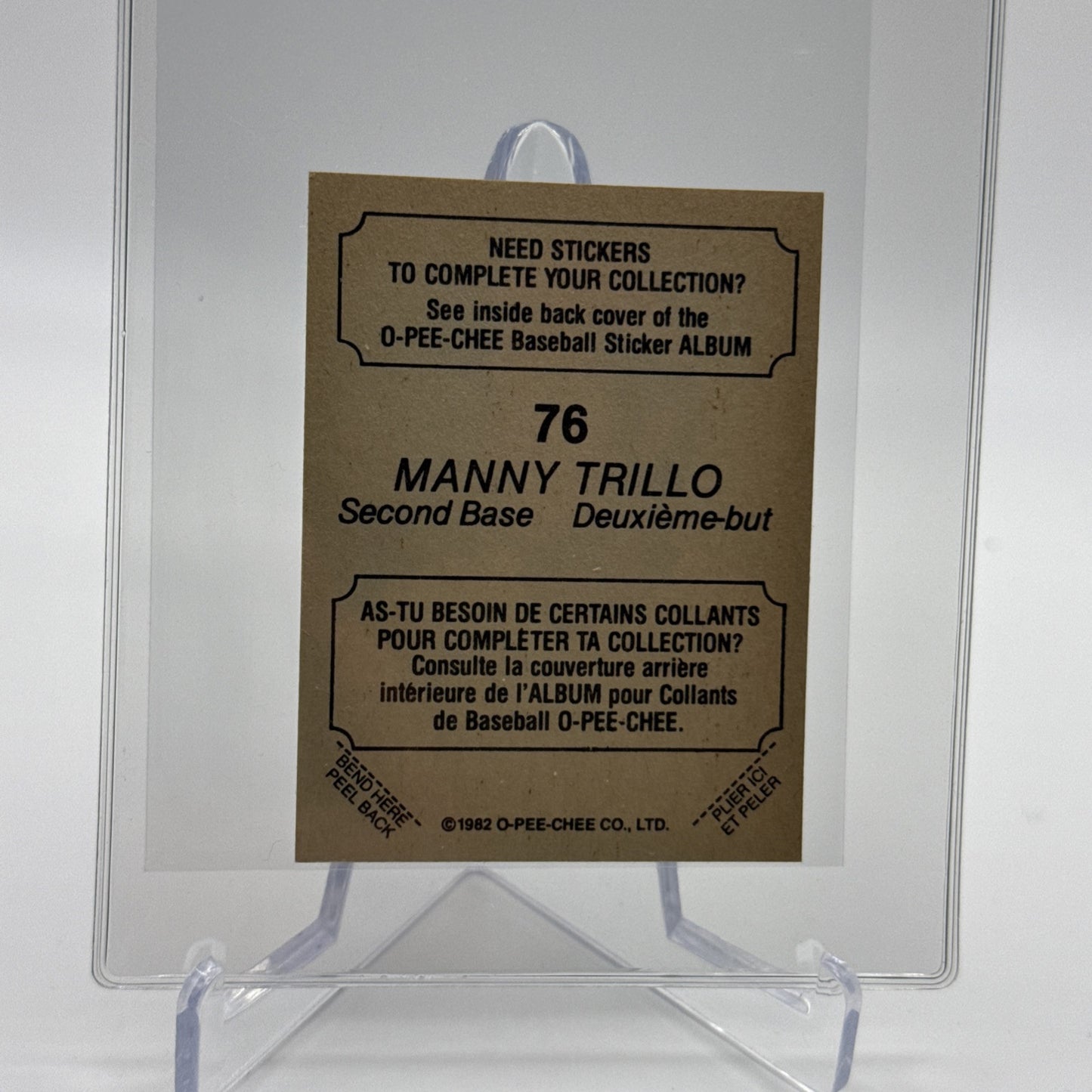 1982 O-Pee-Chee Stickers Manny Trillo Baseball Card #76 NM-MT FREE SHIPPING