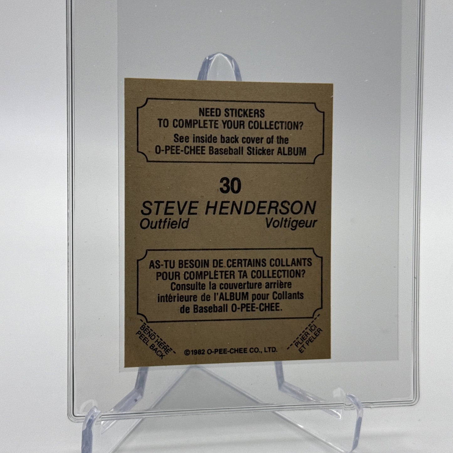1982 O-Pee-Chee Stickers Steve Henderson Baseball Card #30 NM-MT FREE SHIPPING