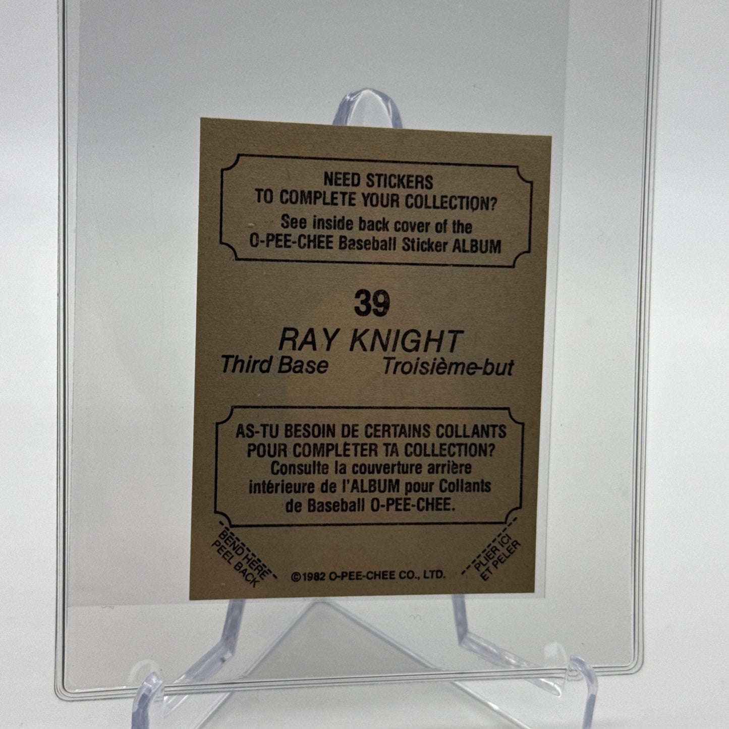 1982 O-Pee-Chee Stickers Ray Knight Baseball Card #39 NM-MT FREE SHIPPING