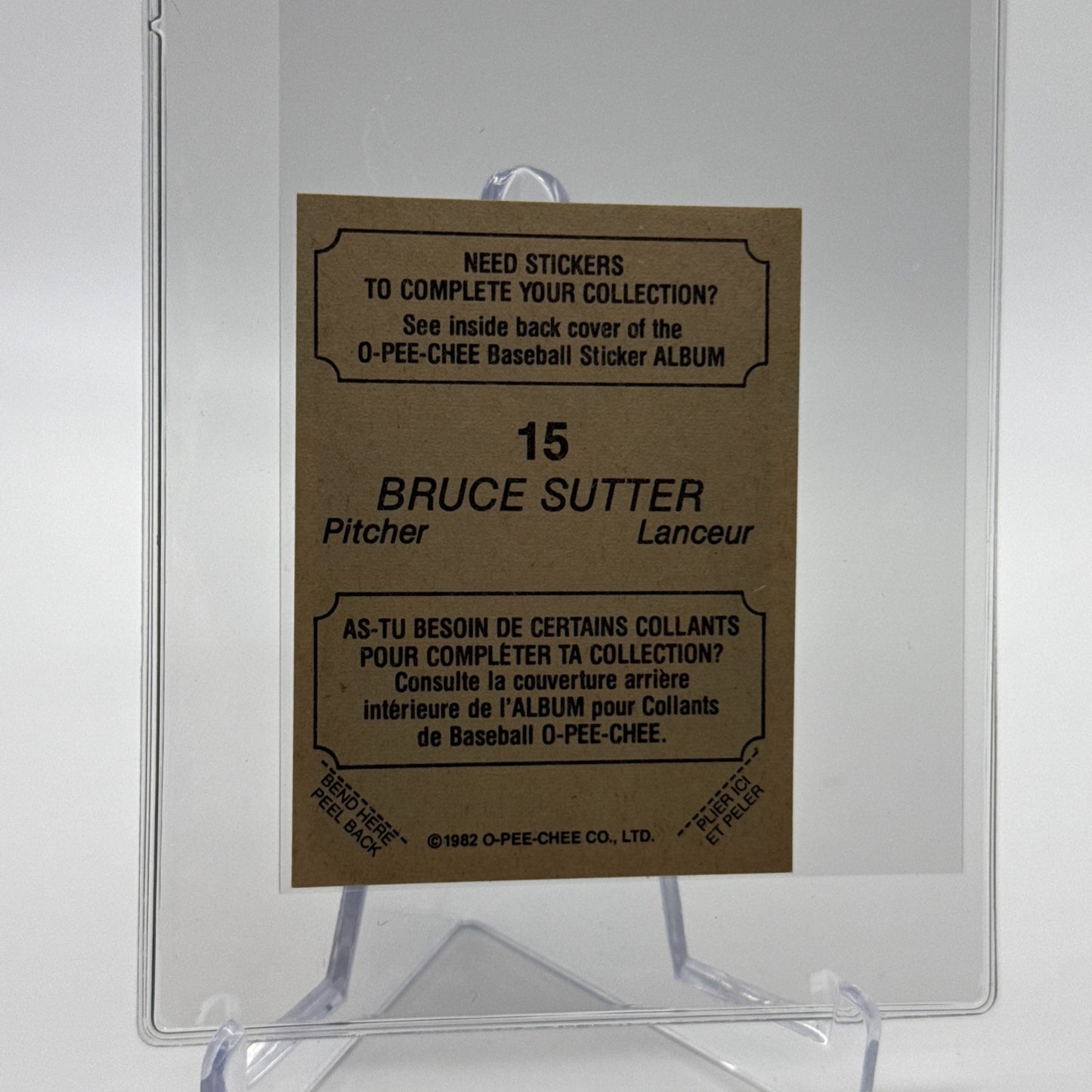 1982 O-Pee-Chee Stickers Bruce Sutter Card #15 NM-MT FREE SHIPPING