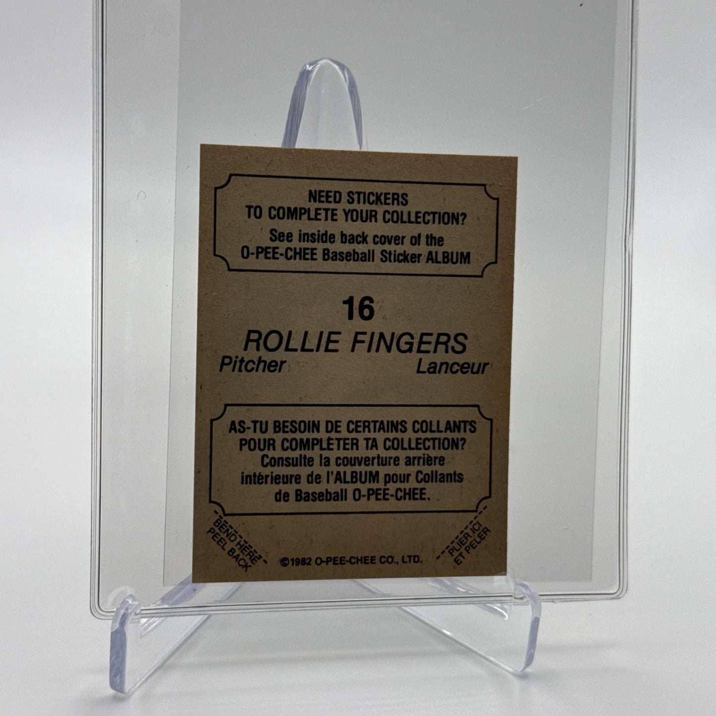 1982 O-Pee-Chee Stickers Rollie Fingers Card #16 NM-MT FREE SHIPPING
