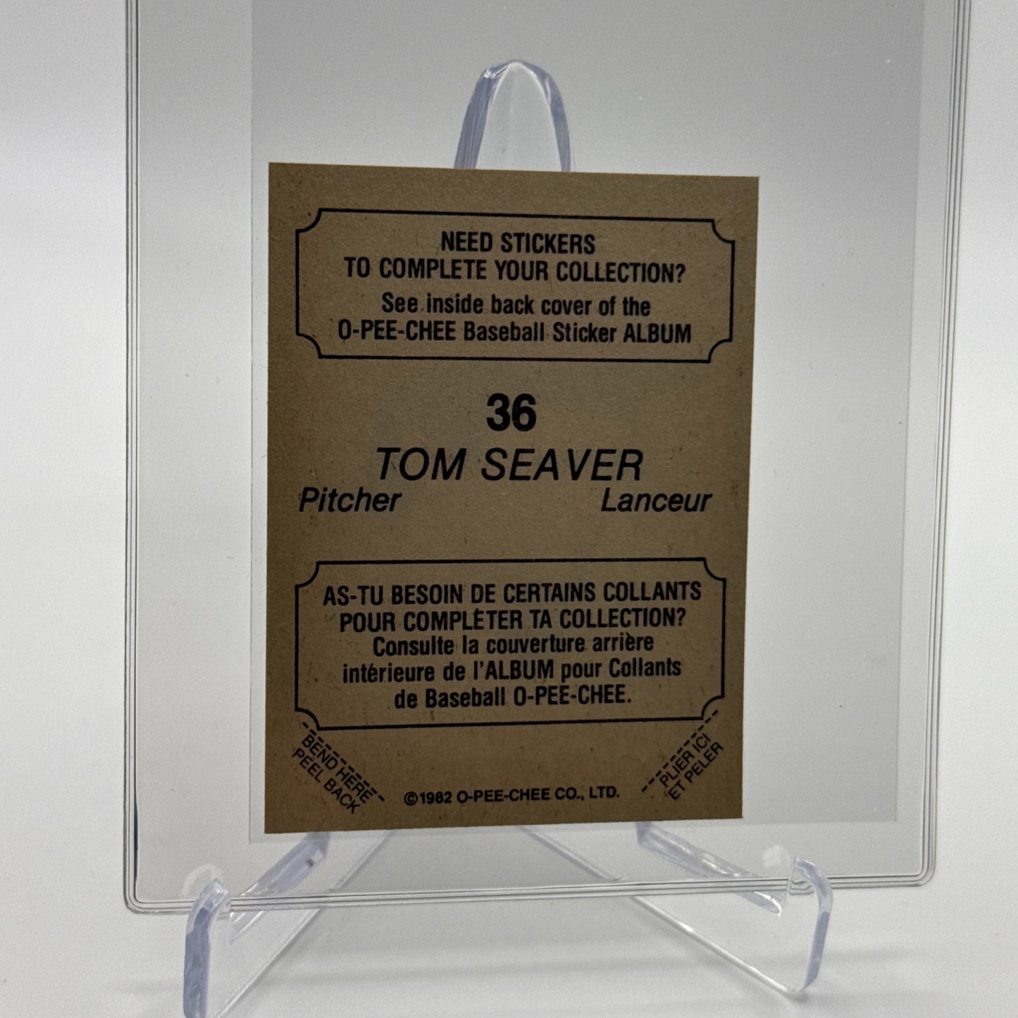 1982 O-Pee-Chee Stickers Tom Seaver Baseball Card #36 NM-MT FREE SHIPPING