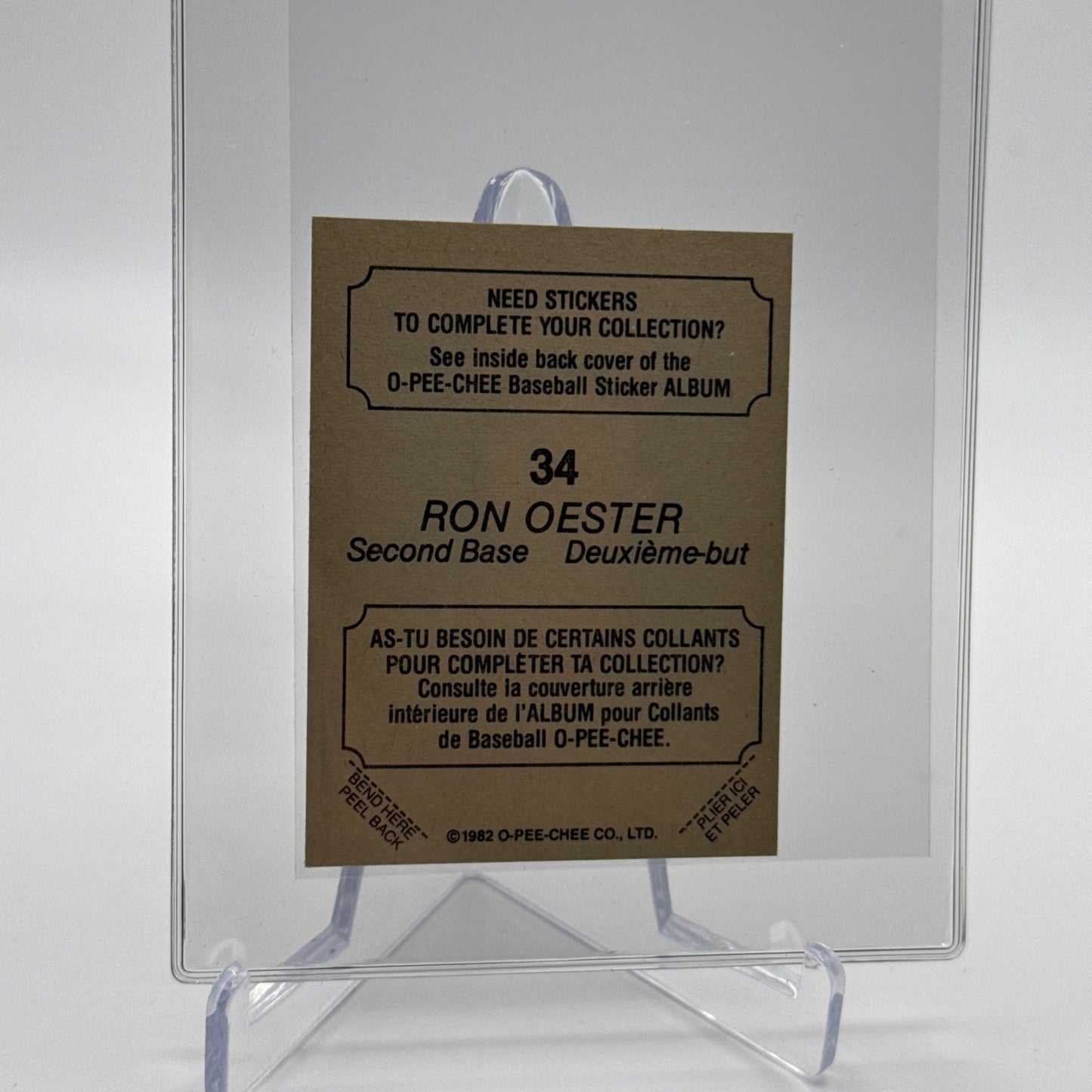 1982 O-Pee-Chee Stickers Ron Oester Baseball Card #34 NM-MT FREE SHIPPING