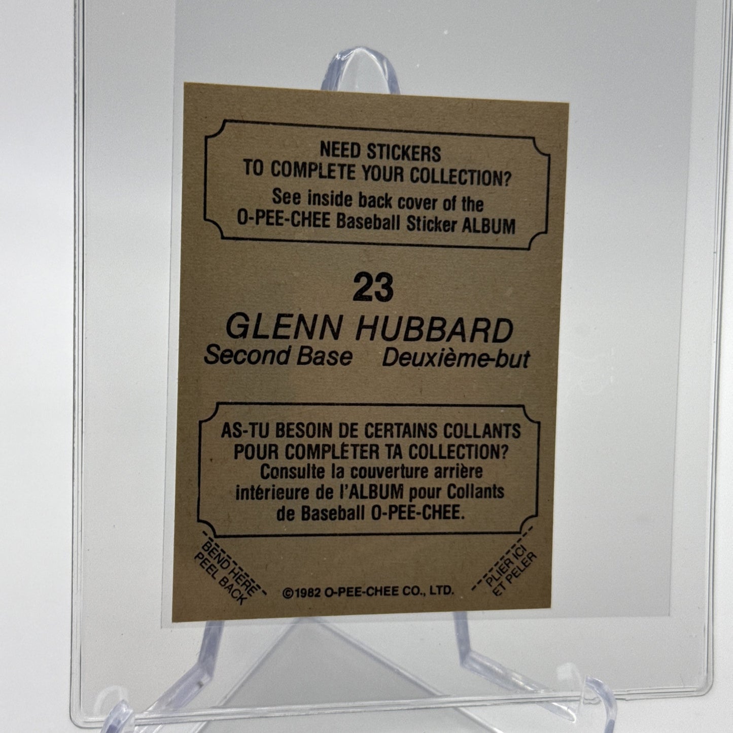 1982 O-Pee-Chee Stickers Glenn Hubbard Baseball Card #23 NM-MT FREE SHIPPING