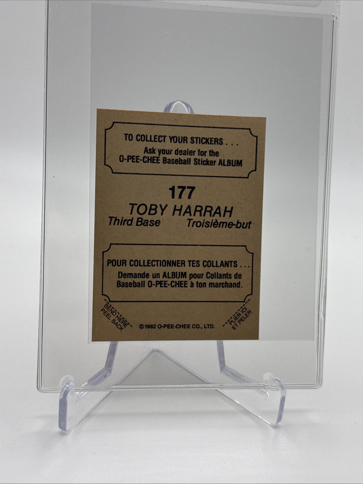 1982 O-Pee-Chee Stickers Toby Harrah Baseball Card #177 NM-MT FREE SHIPPING