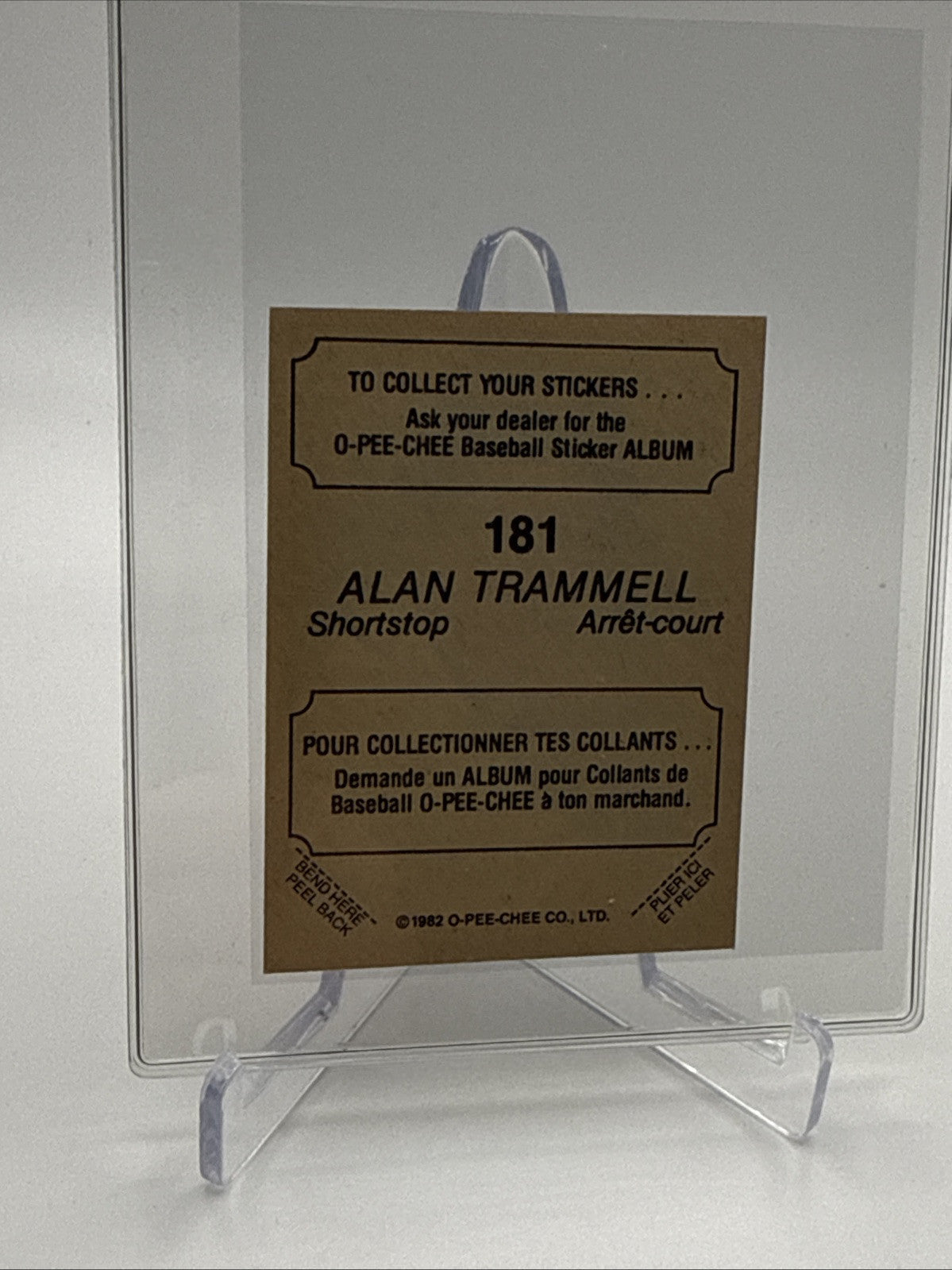 1982 O-Pee-Chee Stickers Alan Trammell Baseball Card #181 NM-MT FREE SHIPPING